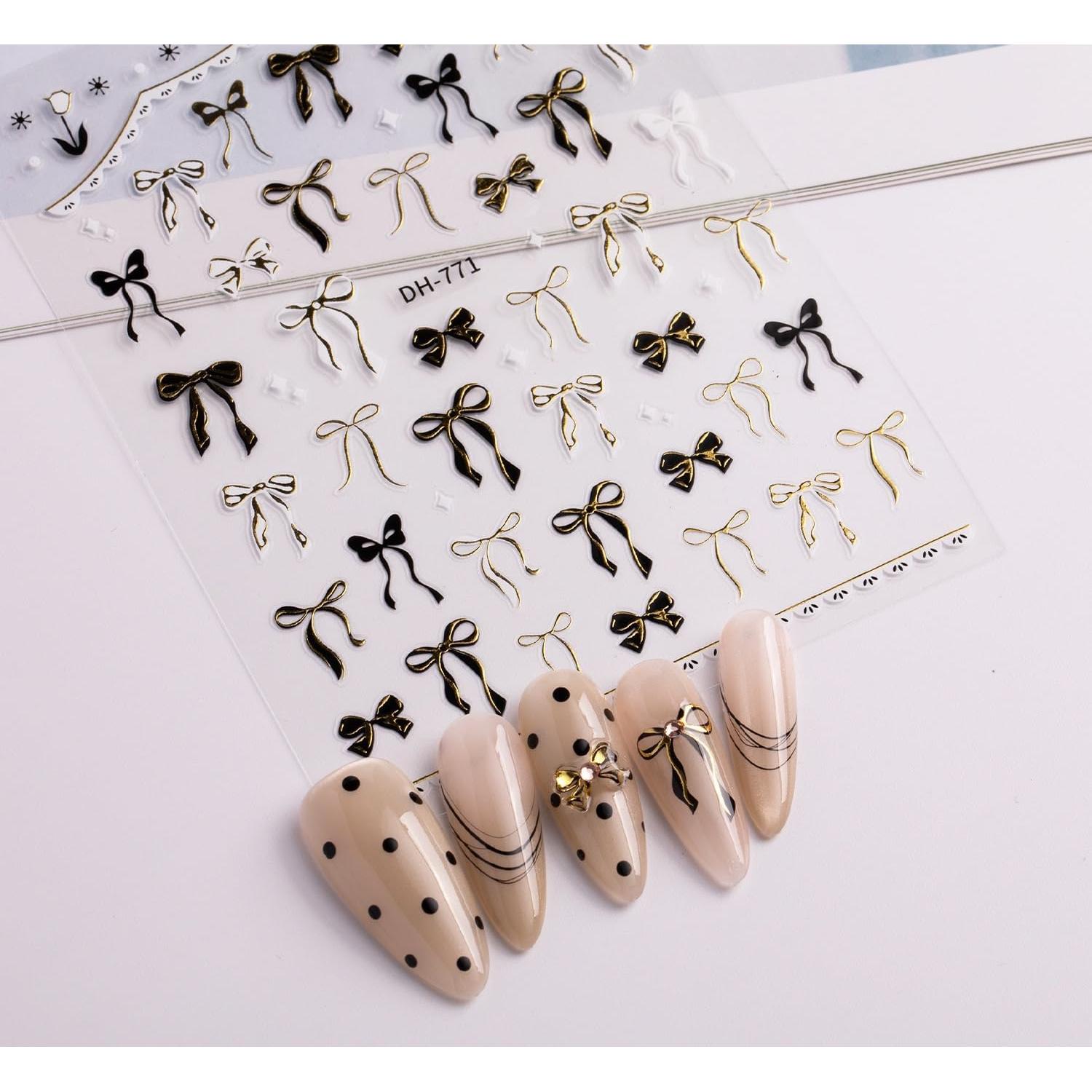 Calcomanías de Uñas 5D Maigitur Lazo Rosa Dorado 2 Hojas