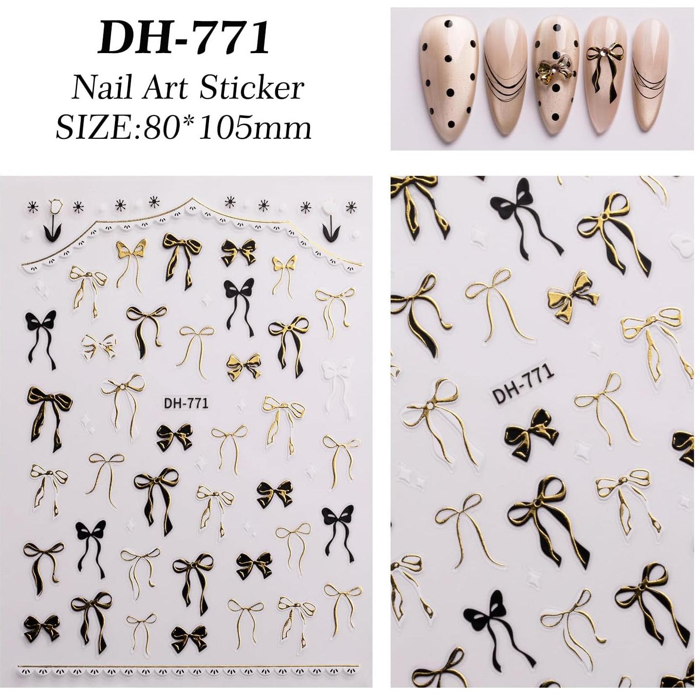 Calcomanías de Uñas 5D Maigitur Lazo Rosa Dorado 2 Hojas