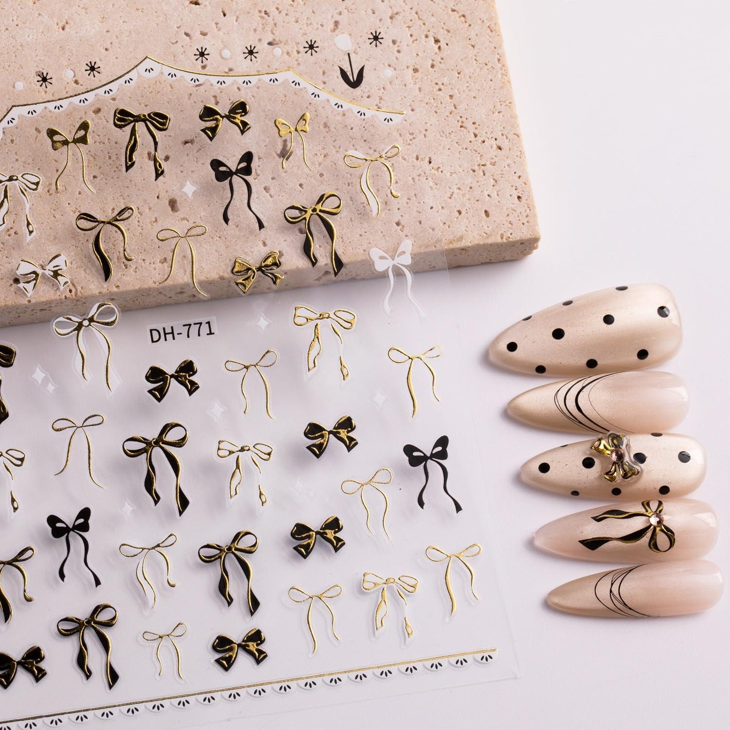 Calcomanías de Uñas 5D Maigitur Lazo Rosa Dorado 2 Hojas