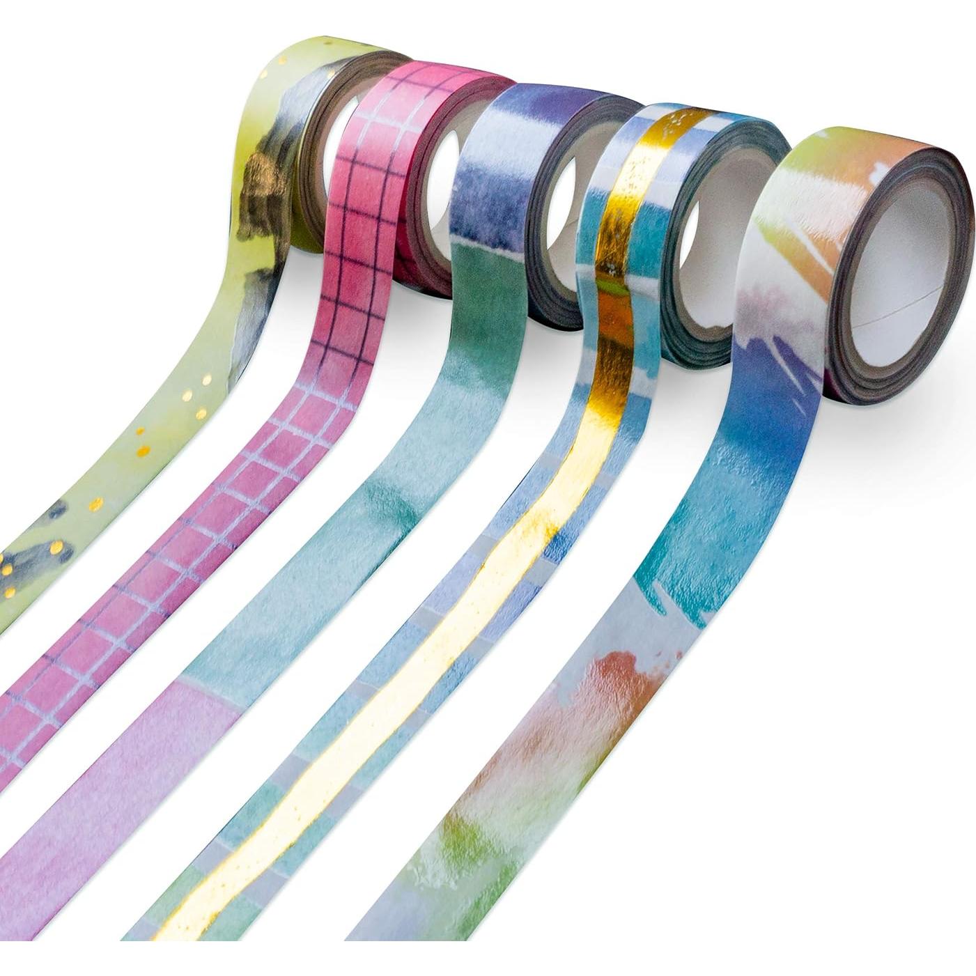 Conjunto de Cinta Washi Peonía Marina 5 Rollos 1.5 cm x 4.88 m