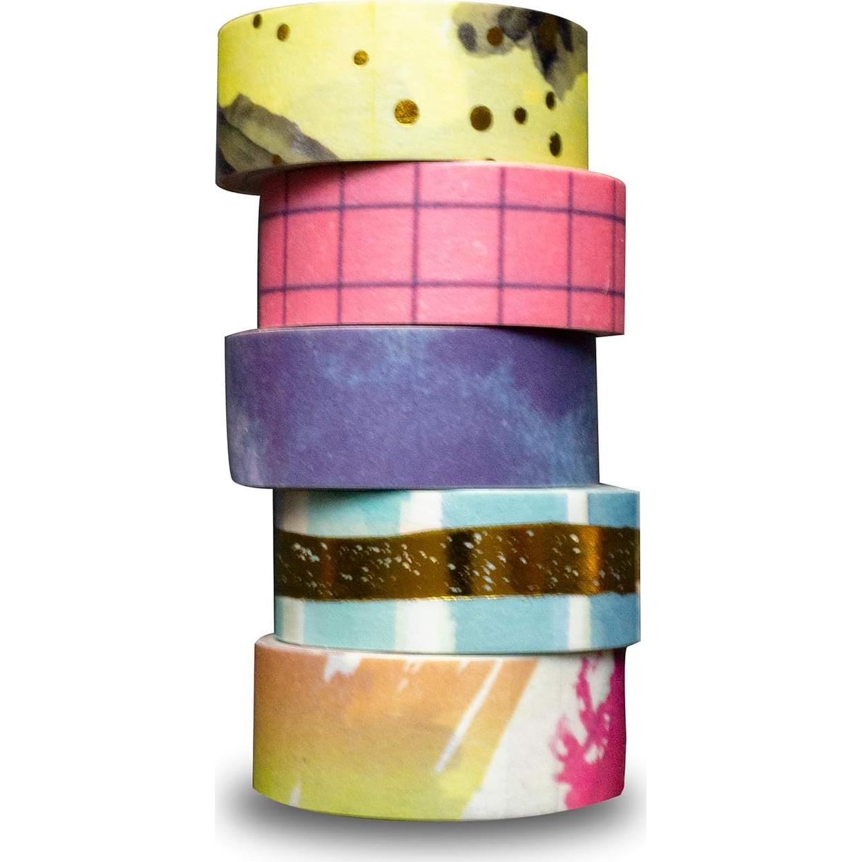 Conjunto de Cinta Washi Peonía Marina 5 Rollos 1.5 cm x 4.88 m