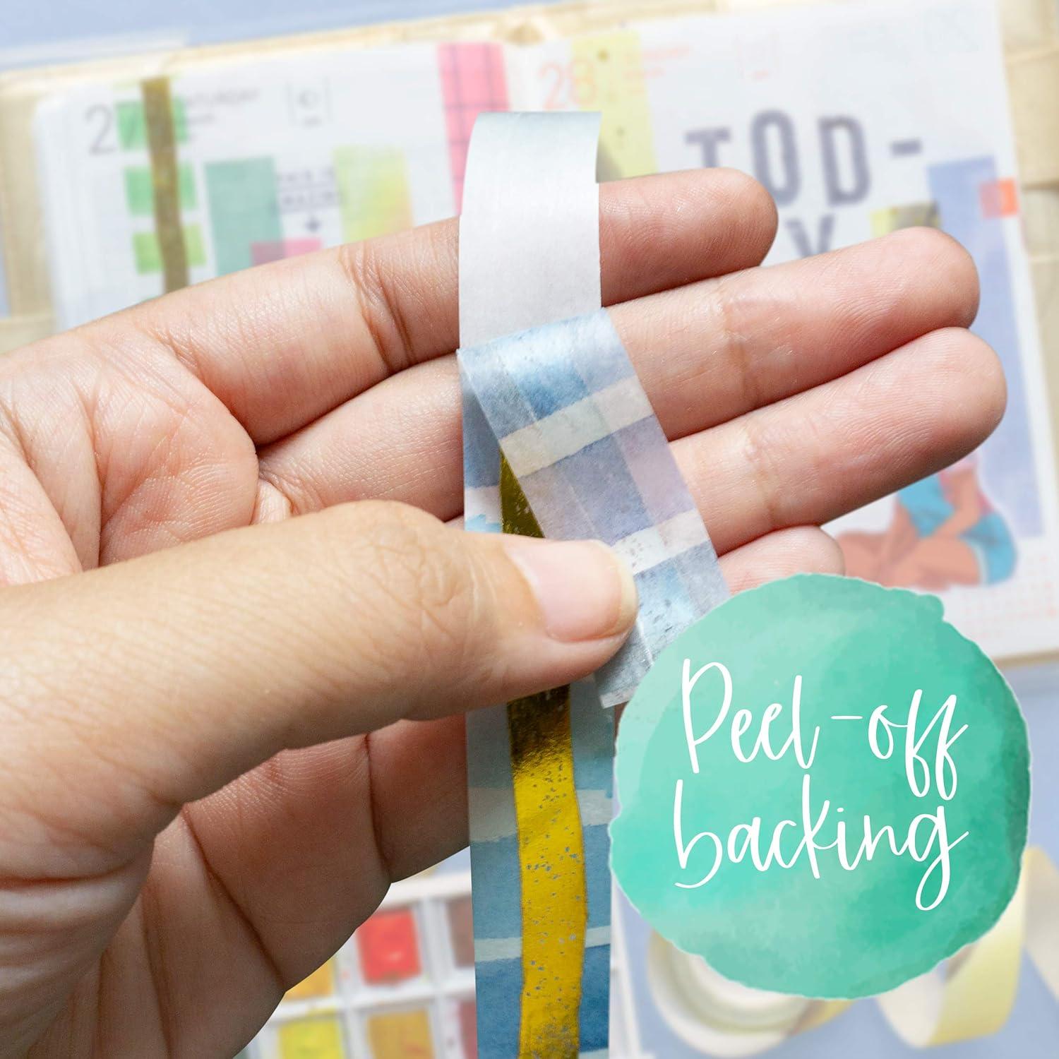 Conjunto de Cinta Washi Peonía Marina 5 Rollos 1.5 cm x 4.88 m