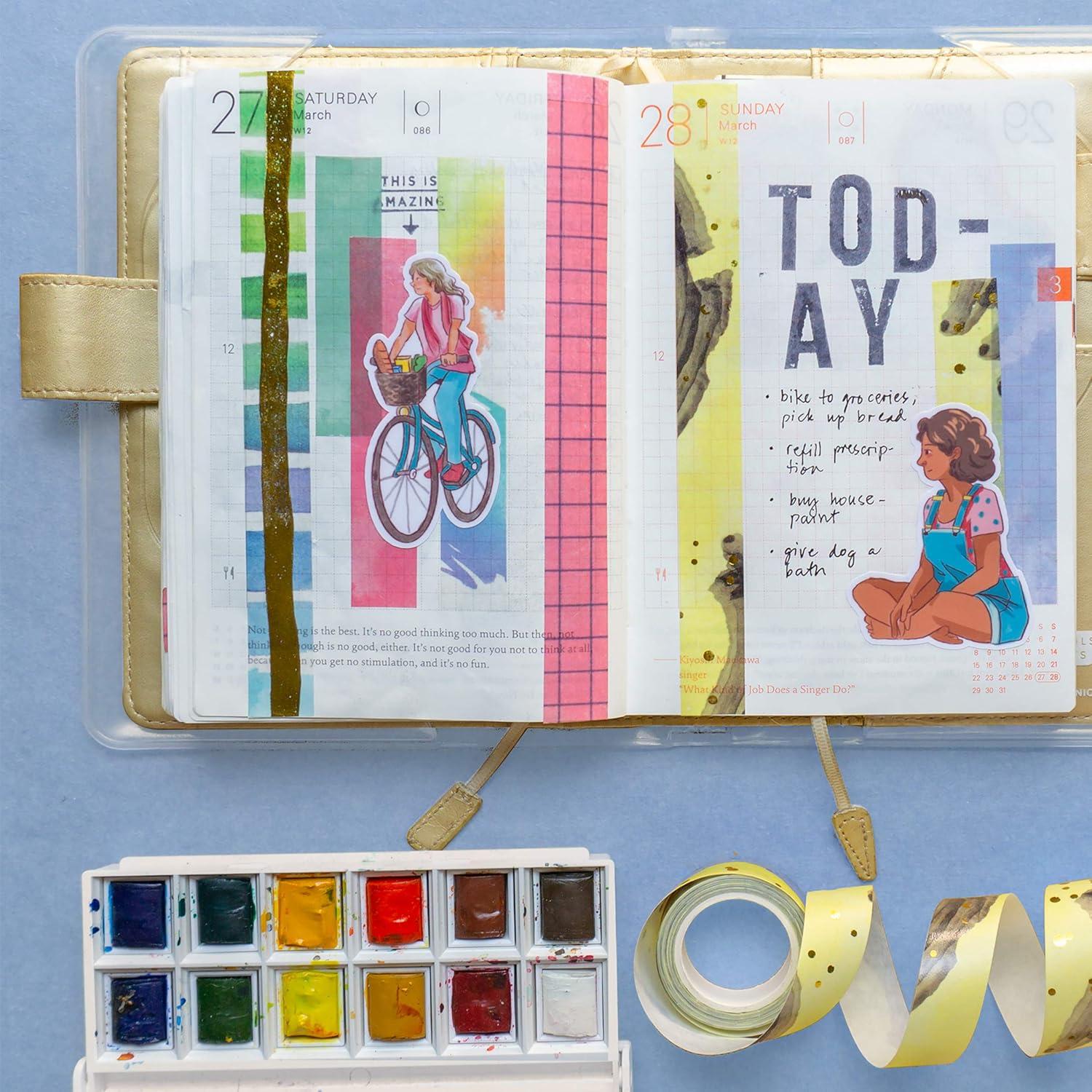 Conjunto de Cinta Washi Peonía Marina 5 Rollos 1.5 cm x 4.88 m