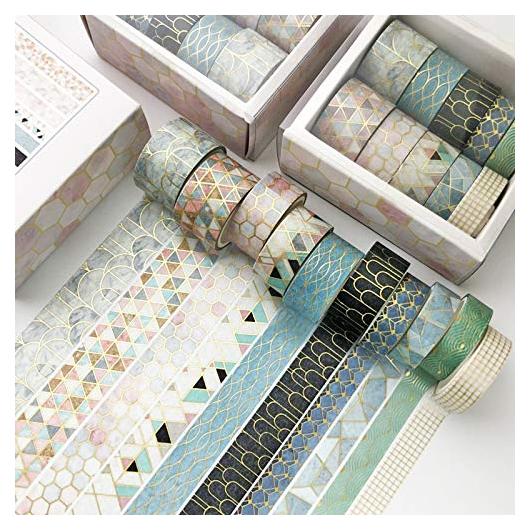 Conjunto Washi Tape 10 Rollos Geométrico Floral Dorado 3m