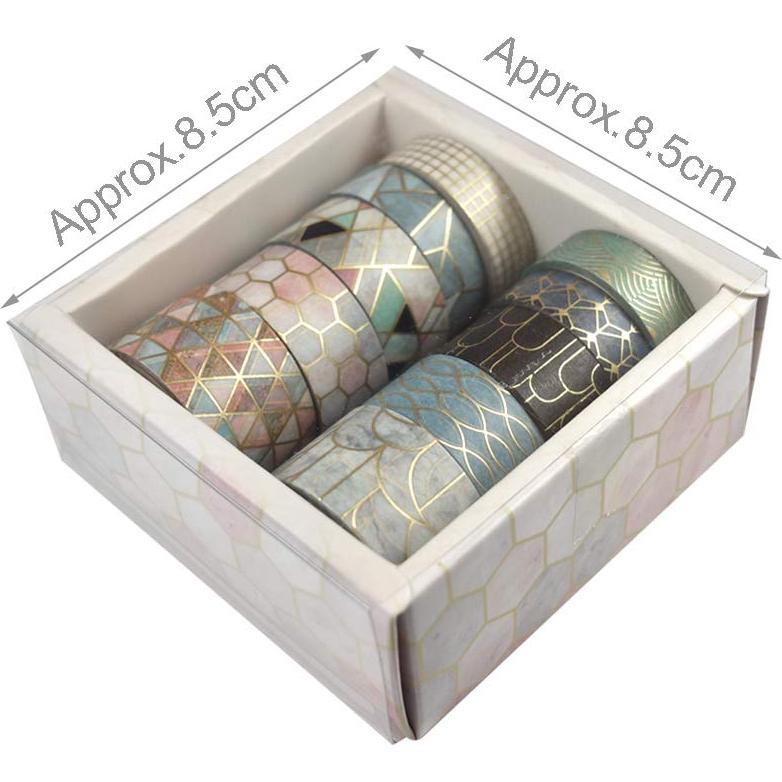 Conjunto Washi Tape 10 Rollos Geométrico Floral Dorado 3m