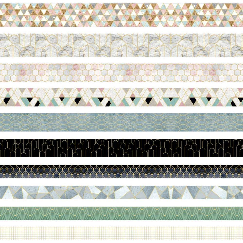 Conjunto Washi Tape 10 Rollos Geométrico Floral Dorado 3m