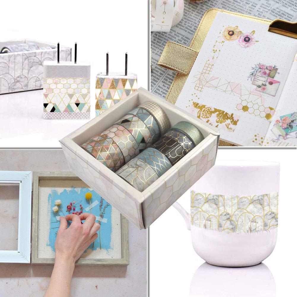 Conjunto Washi Tape 10 Rollos Geométrico Floral Dorado 3m