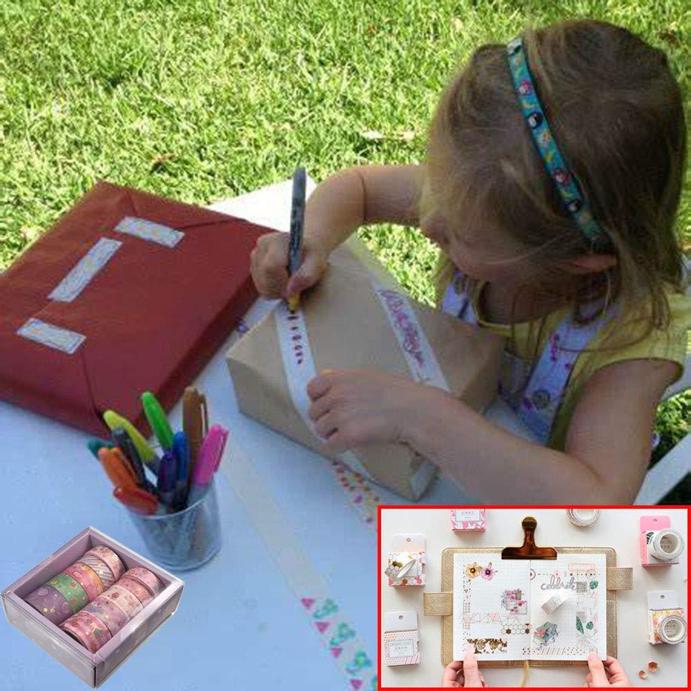 Conjunto Washi Tape 10 Rollos Geométrico Floral Dorado 3m