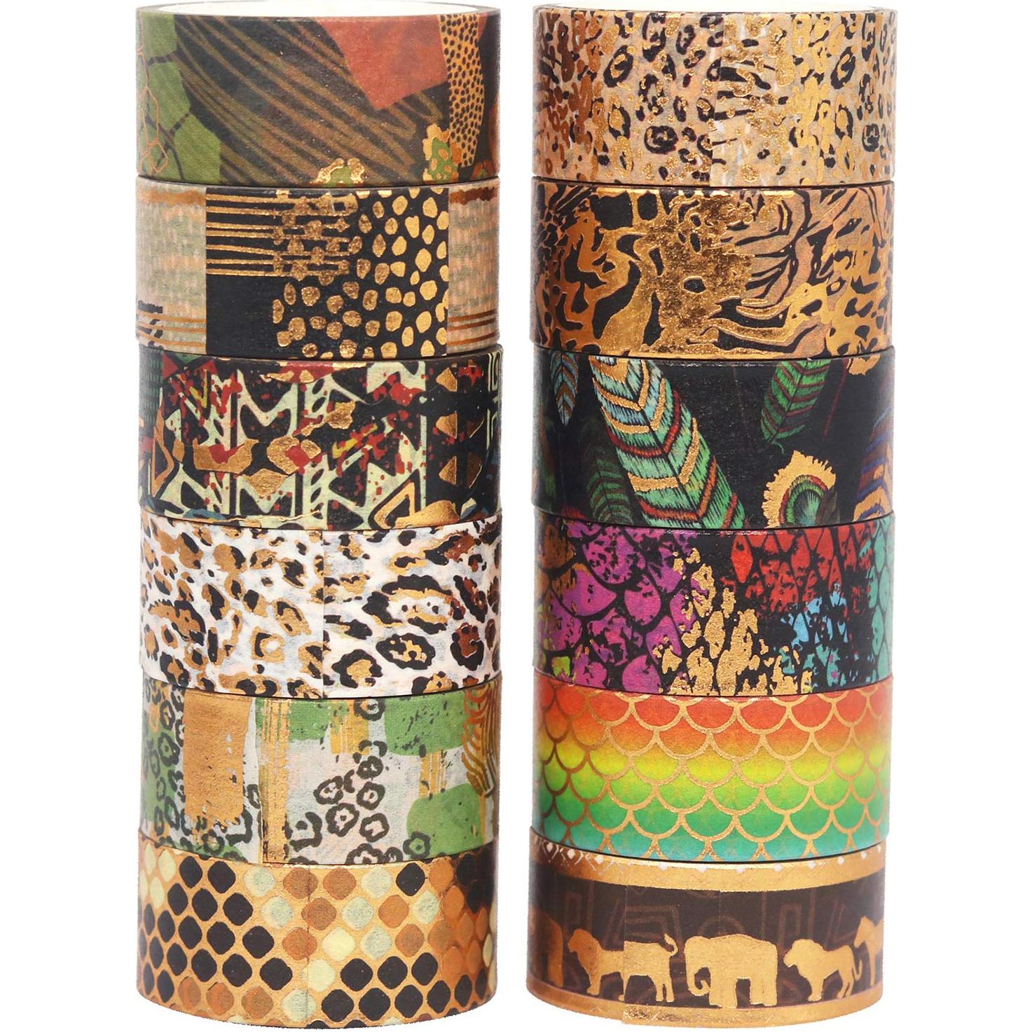 Conjunto de Cinta Washi YUBX 12 Rollos Animales Salvajes 15mm