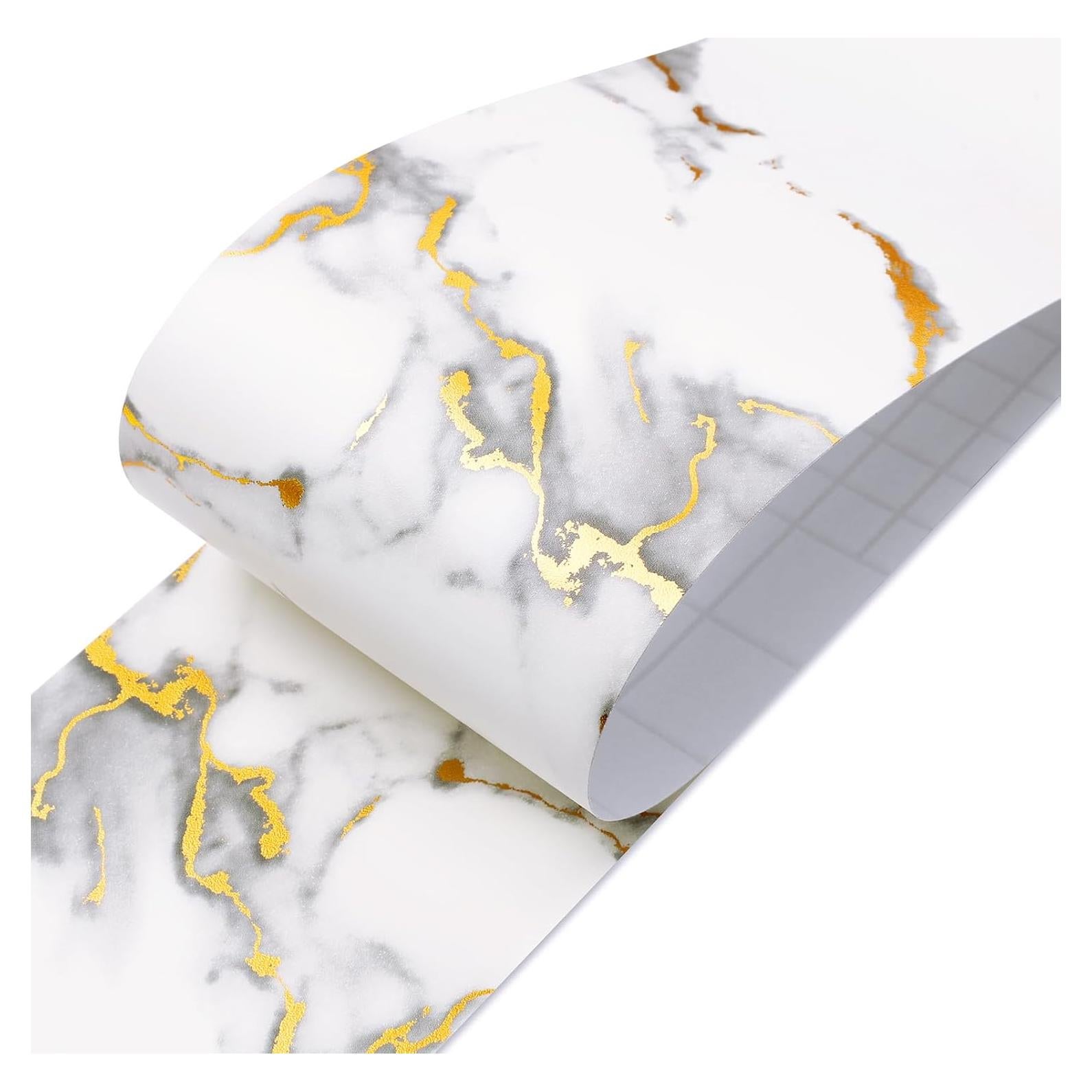 Borde de Papel Tapiz Autoadhesivo LACHEERY Mármol Blanco y Dorado 7.6cm x 5m