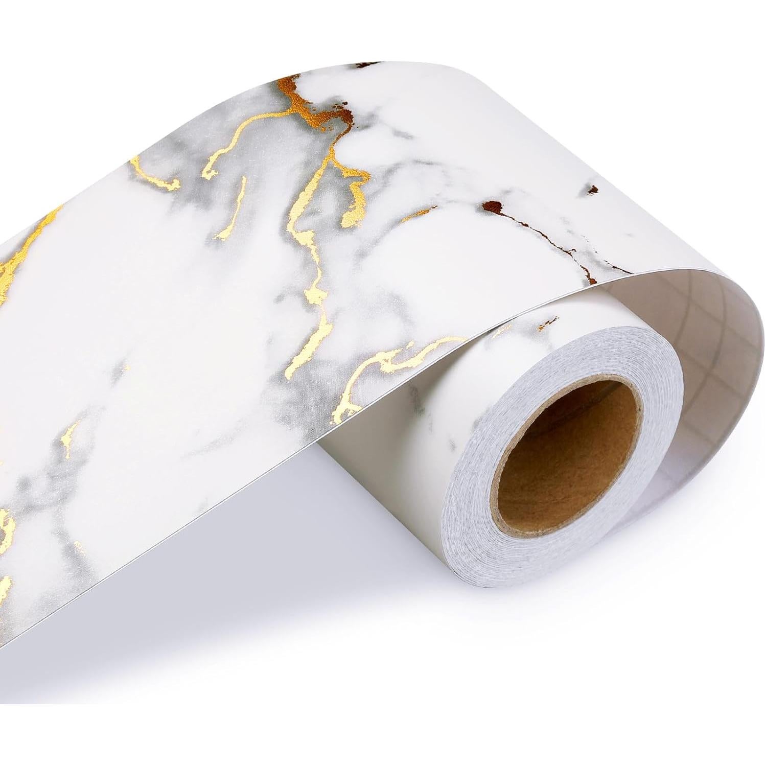 Borde de Papel Tapiz Autoadhesivo LACHEERY Mármol Blanco y Dorado 7.6cm x 5m