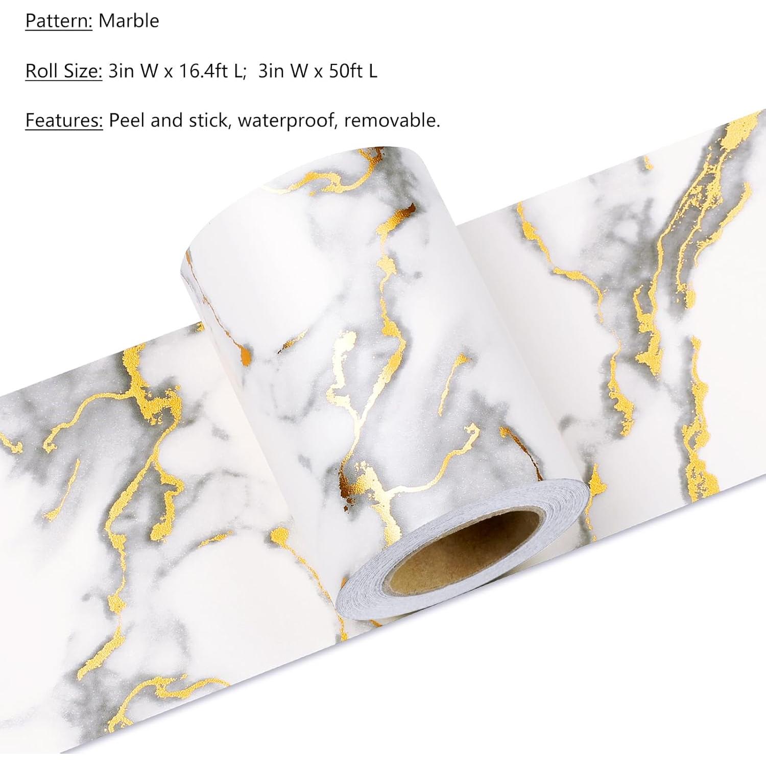 Borde de Papel Tapiz Autoadhesivo LACHEERY Mármol Blanco y Dorado 7.6cm x 5m