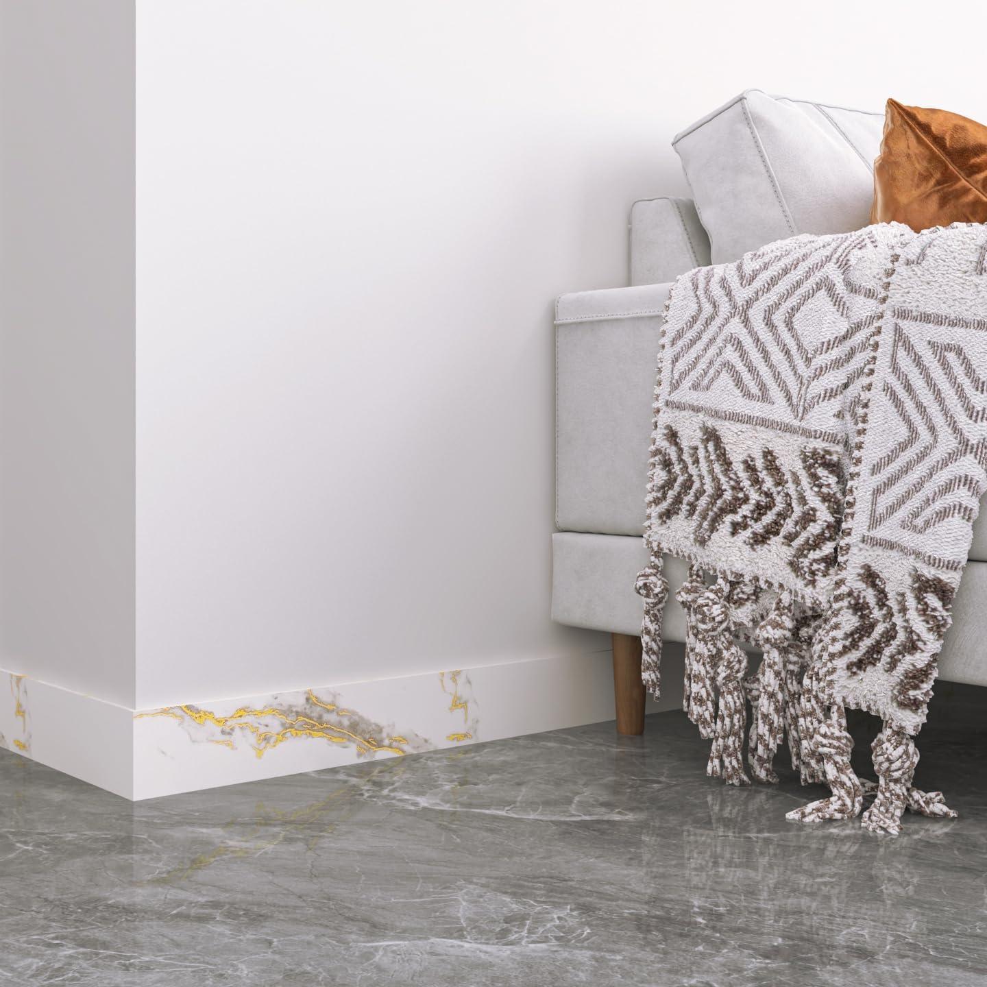 Borde de Papel Tapiz Autoadhesivo LACHEERY Mármol Blanco y Dorado 7.6cm x 5m