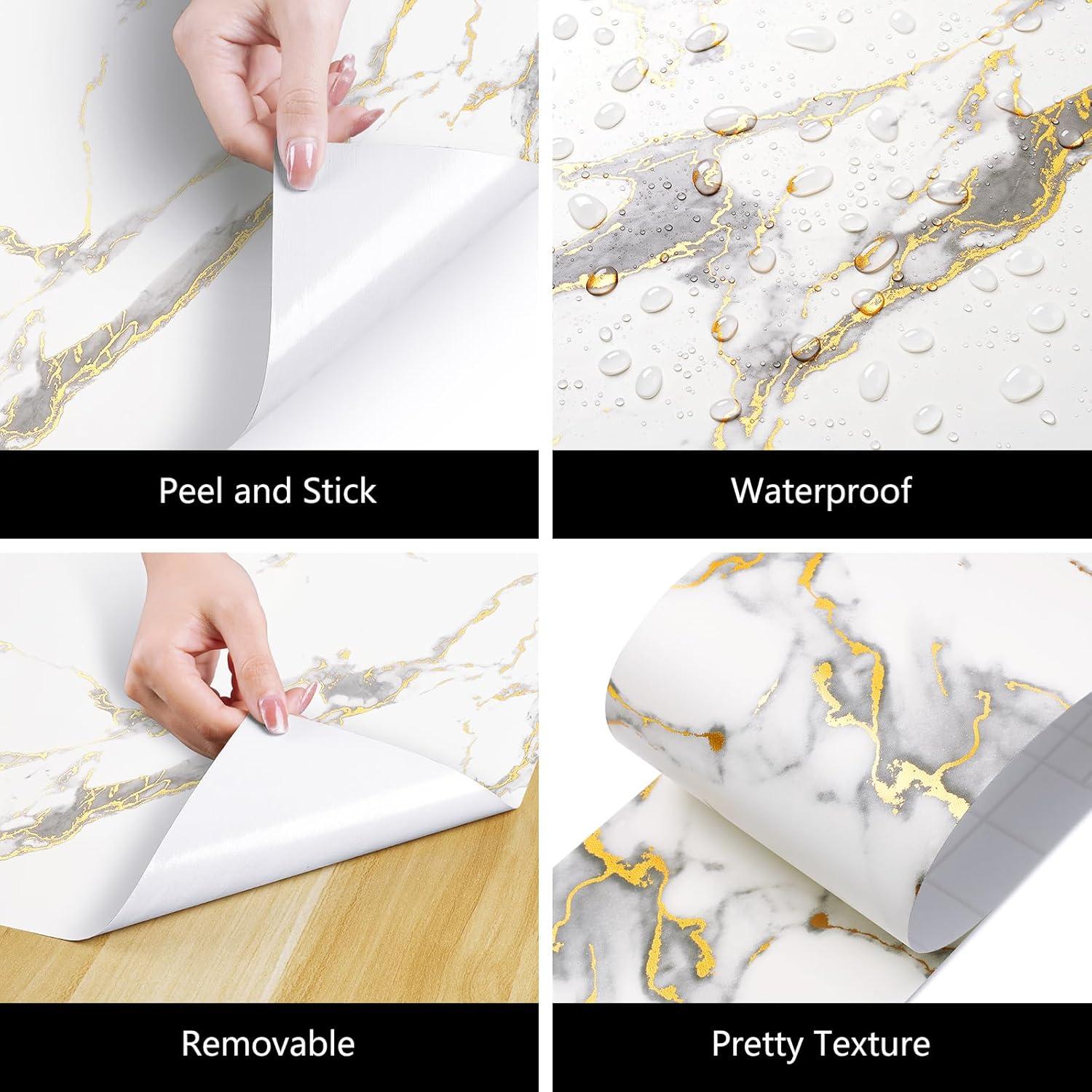 Borde de Papel Tapiz Autoadhesivo LACHEERY Mármol Blanco y Dorado 7.6cm x 5m