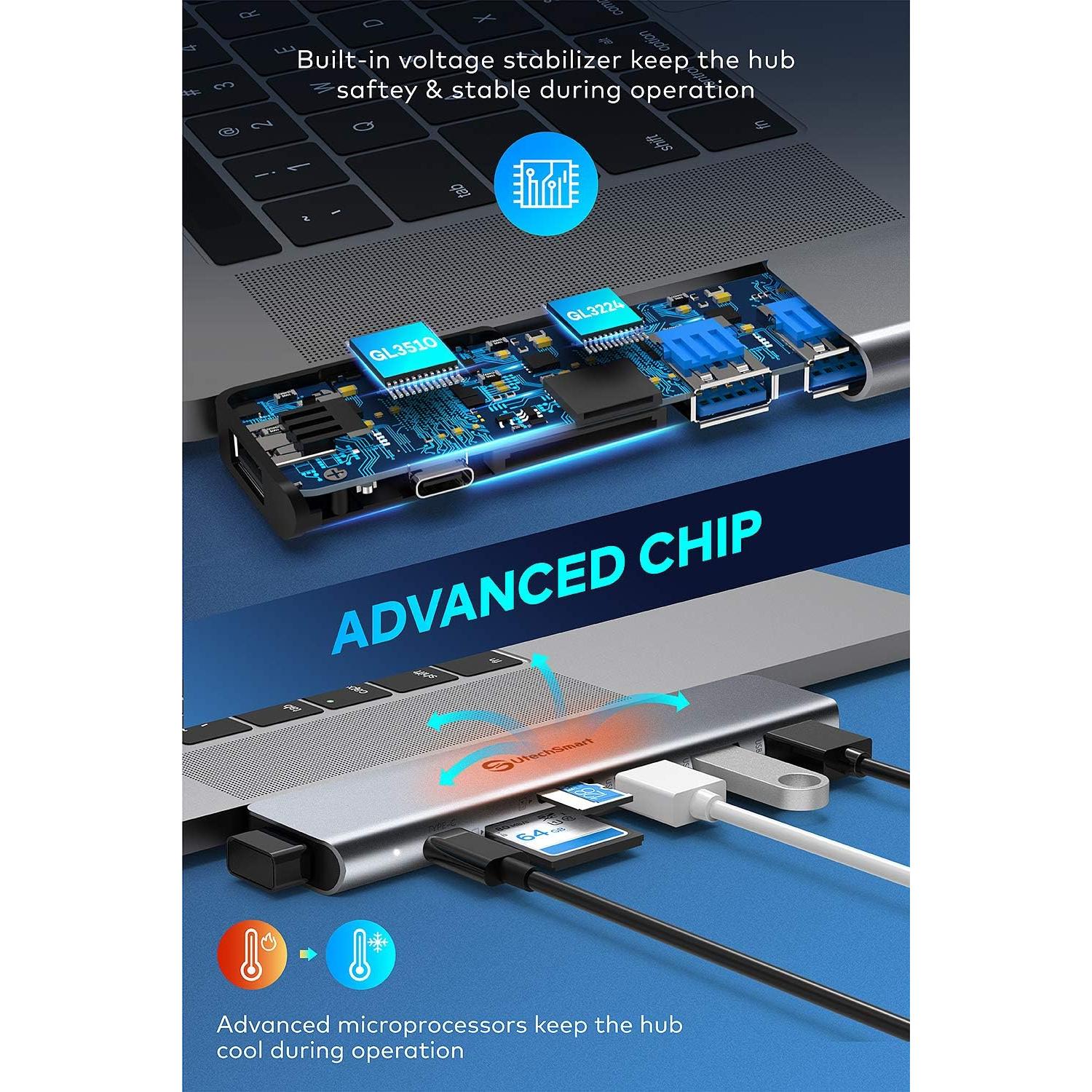 Adaptador Hub USB C UtechSmart 7 en 2 para MacBook Pro/Air