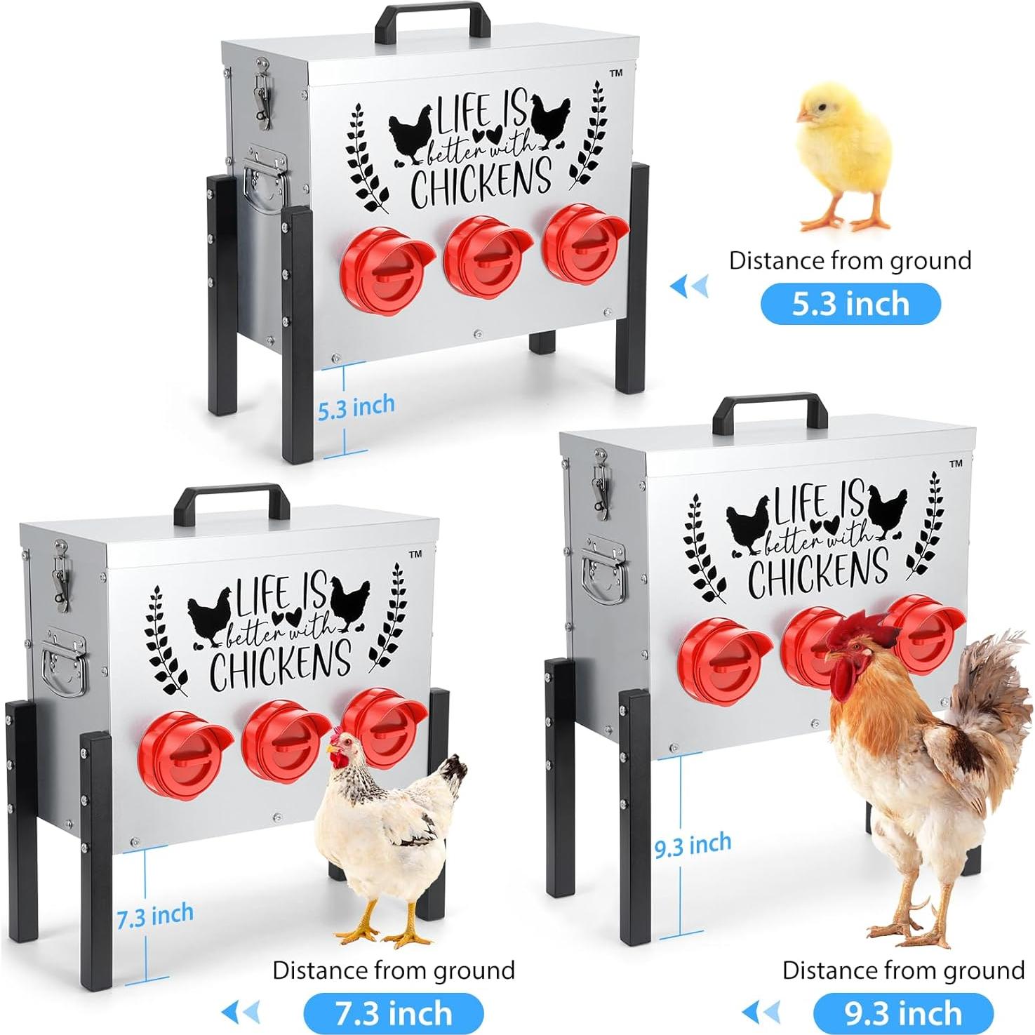 Alimentador de Pollo TGEYD 30 lb Metal Ajustable 6 Puertos