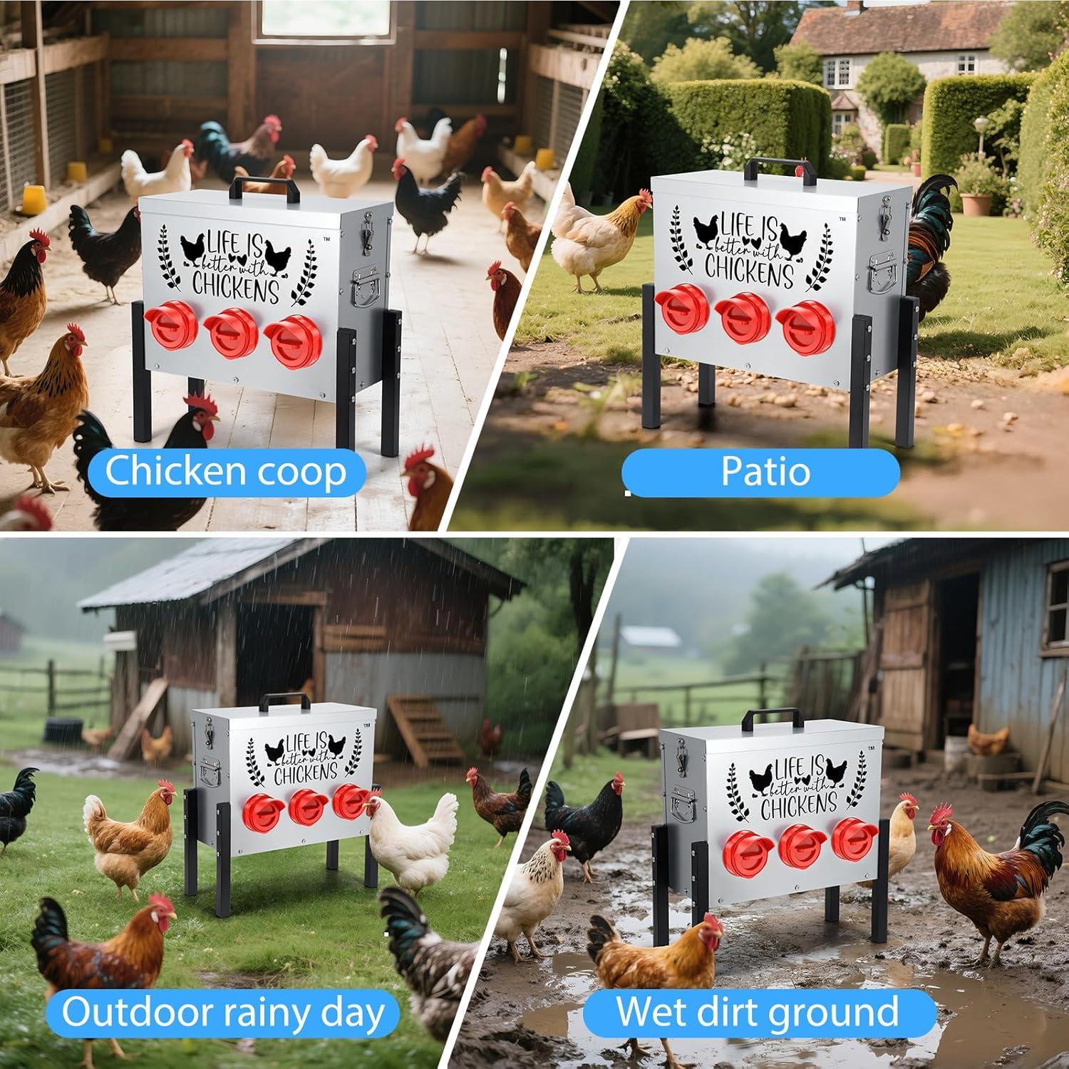 Alimentador de Pollo TGEYD 30 lb Metal Ajustable 6 Puertos