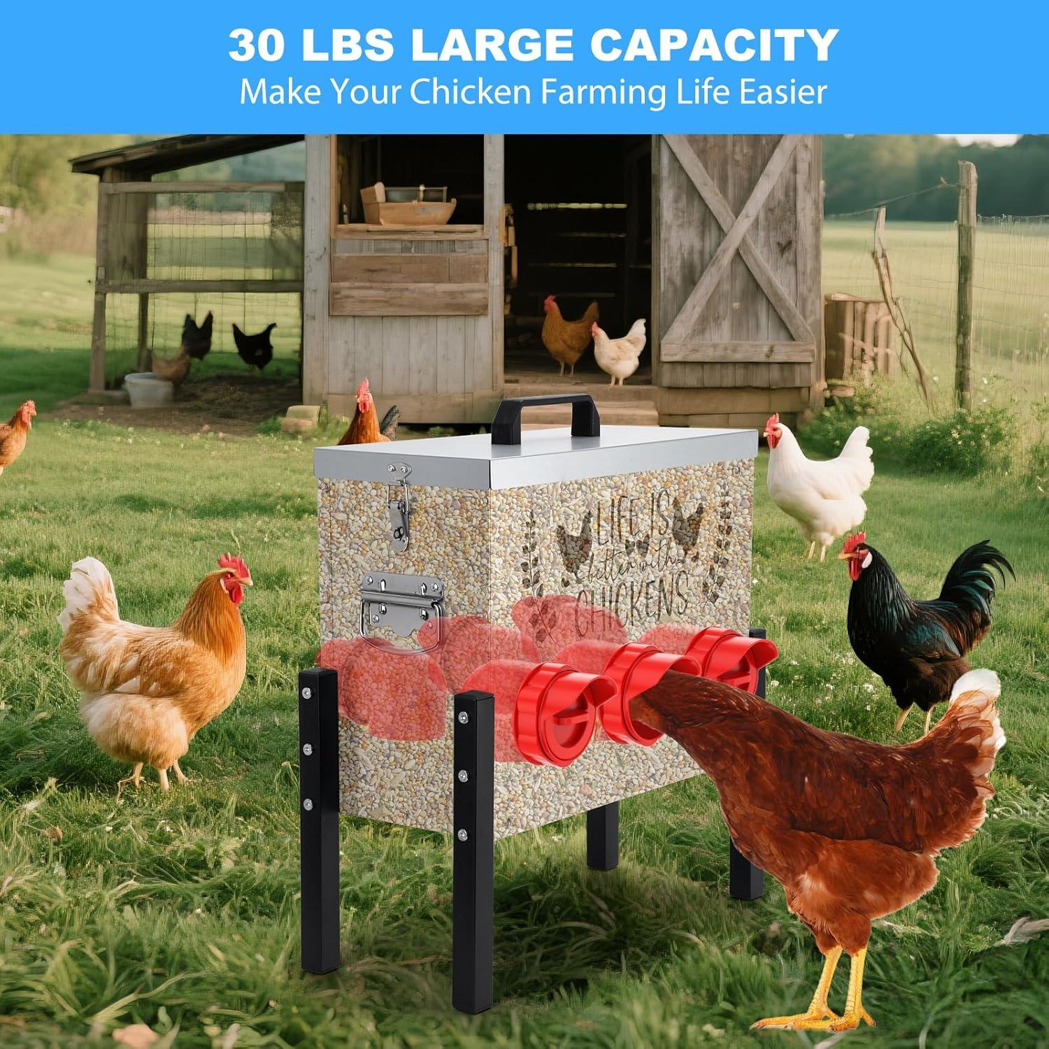 Alimentador de Pollo TGEYD 30 lb Metal Ajustable 6 Puertos