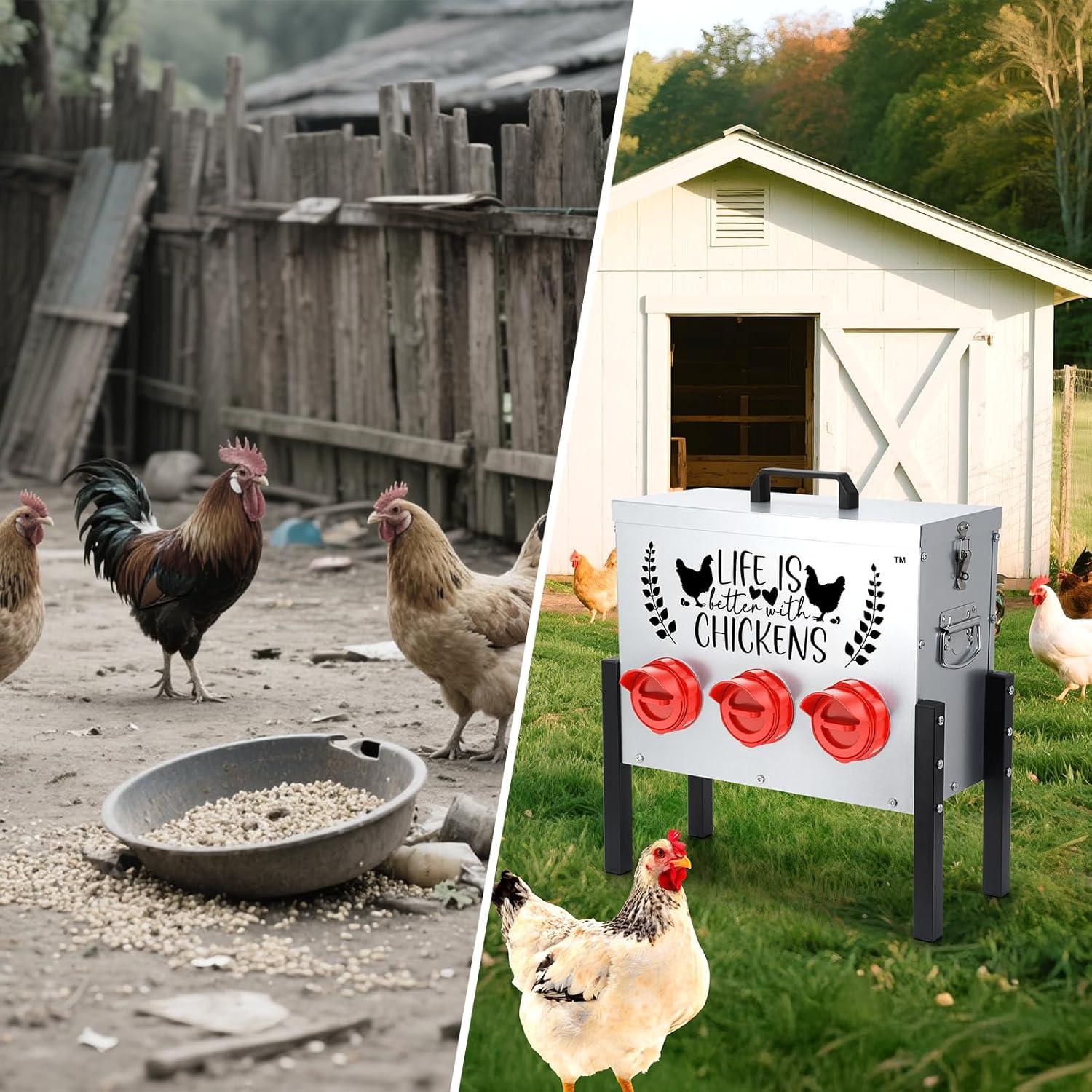 Alimentador de Pollo TGEYD 30 lb Metal Ajustable 6 Puertos