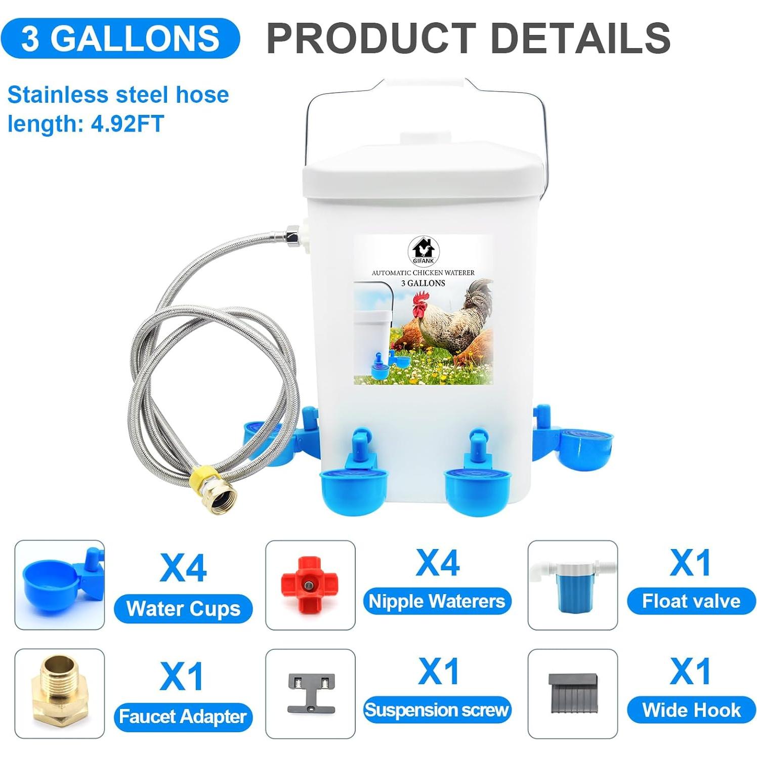 Dispensador Automático de Agua para Aves GIFANK 3 Galones