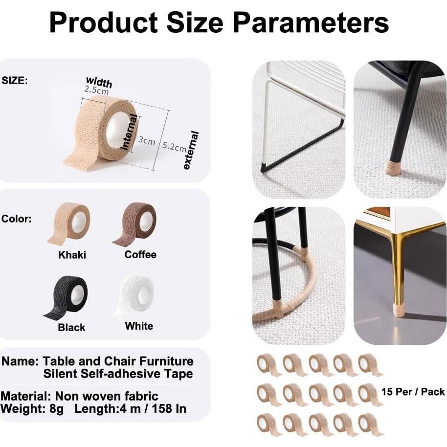 Paquete de 15 cintas protectoras para patas de sillas FENGZHISHUN 2.5 cm x 4 m