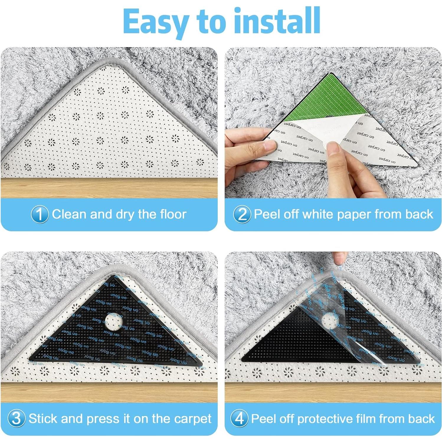 8 Piezas Detenedores de Alfombra ZC GEL Antideslizantes Negros