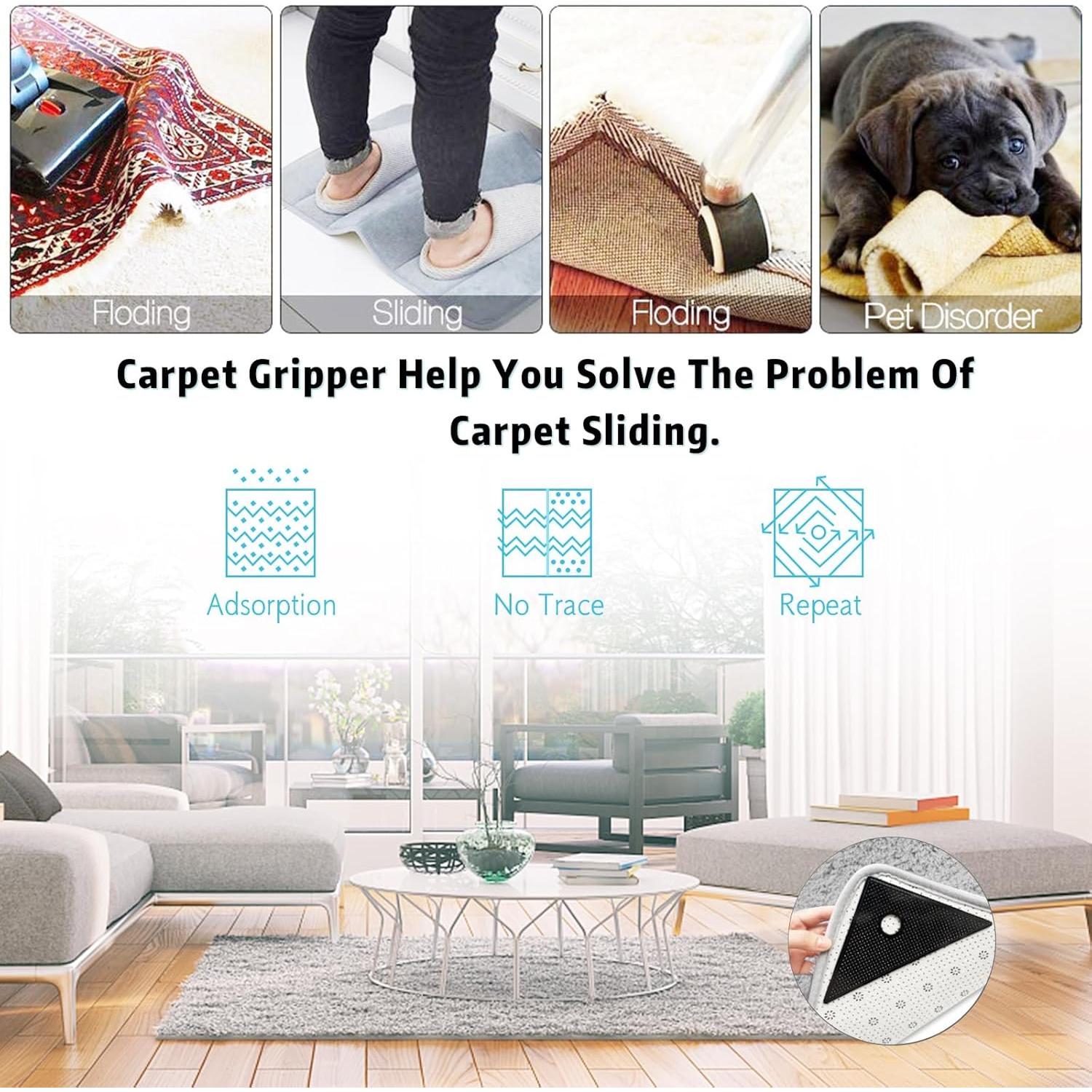 8 Piezas Detenedores de Alfombra ZC GEL Antideslizantes Negros