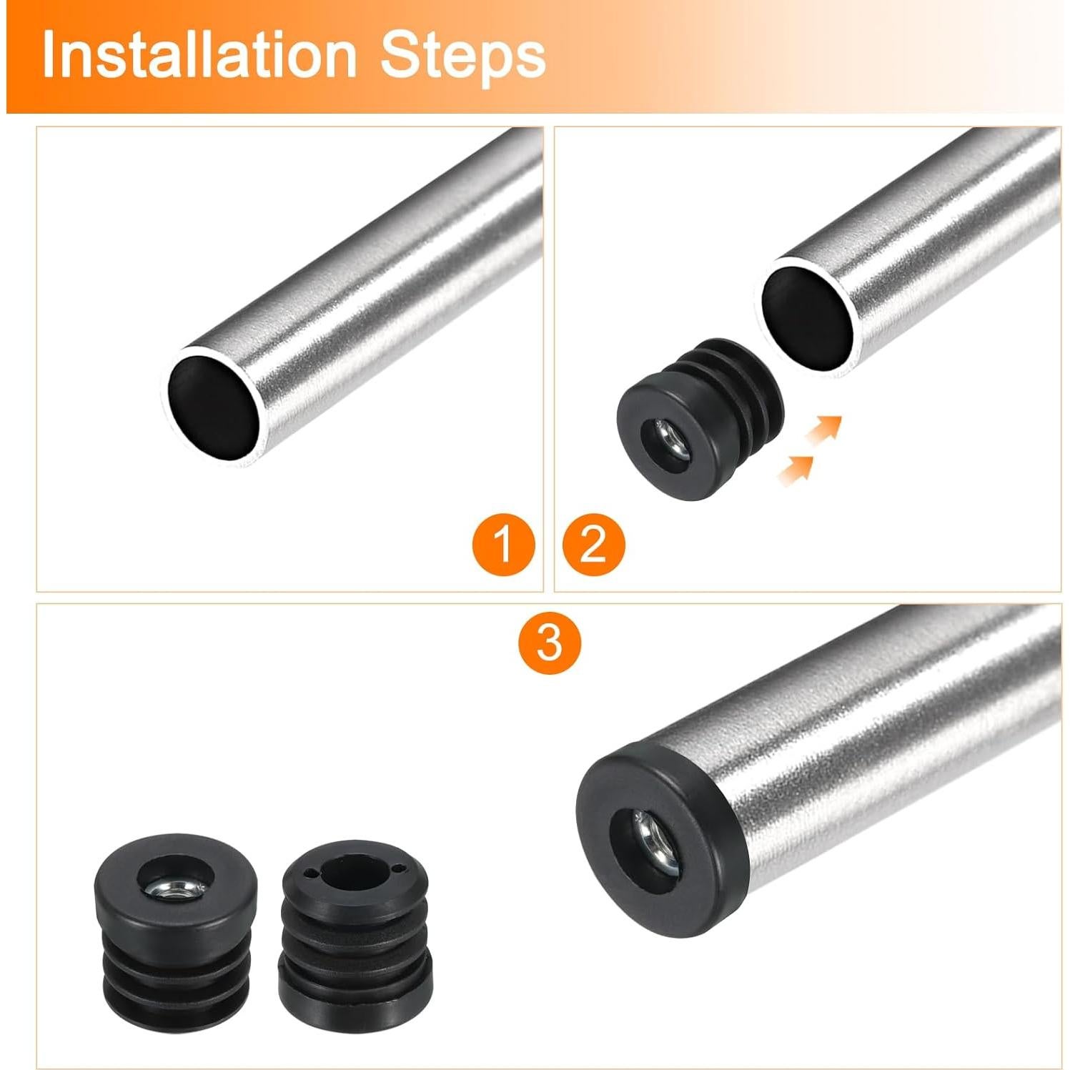 Tapones de Plástico Negro uxcell para Tubo Redondo 25mm M8 - 6 Pcs