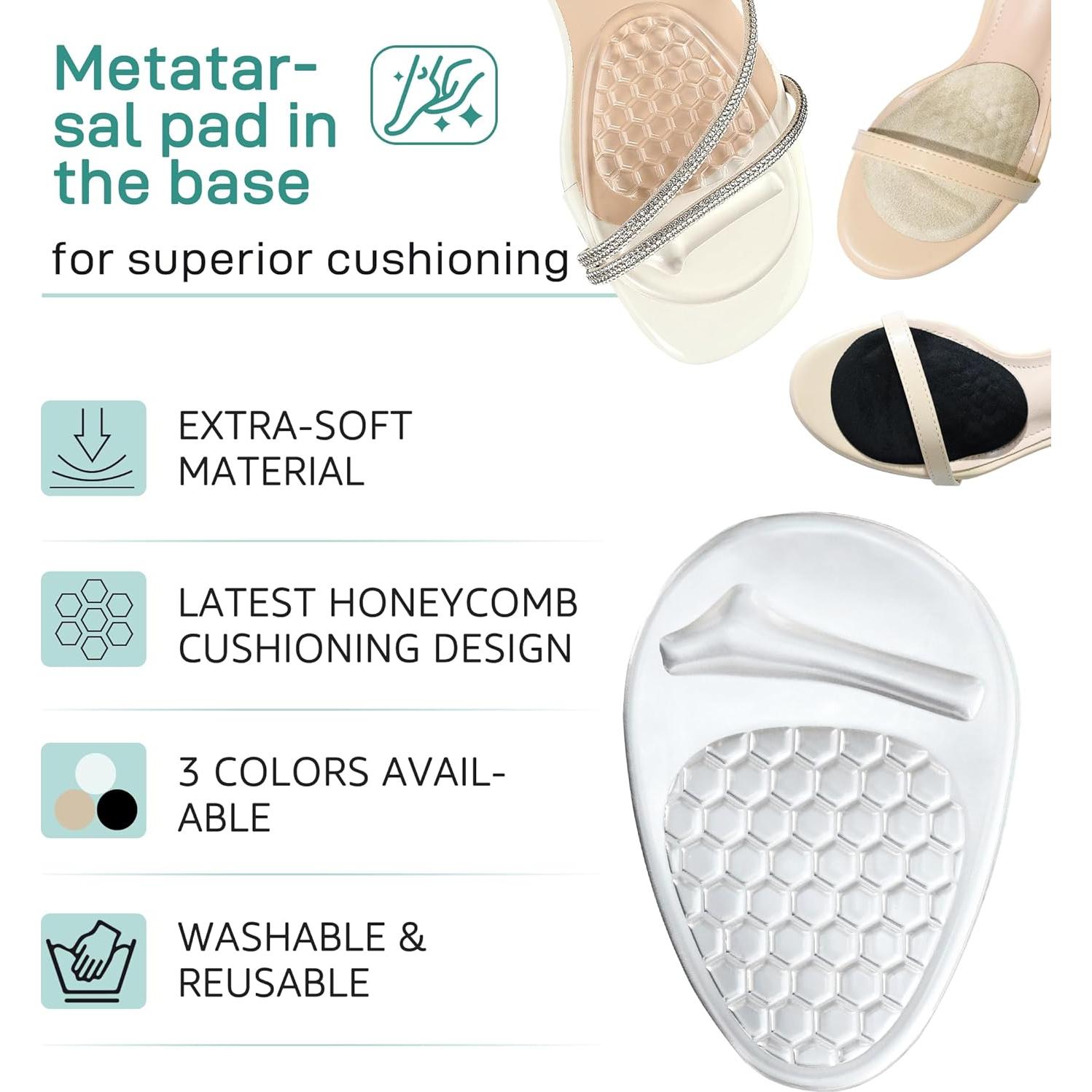 Almohadillas Metatarsales HiRui para Mujeres - 2 Pares Transparentes