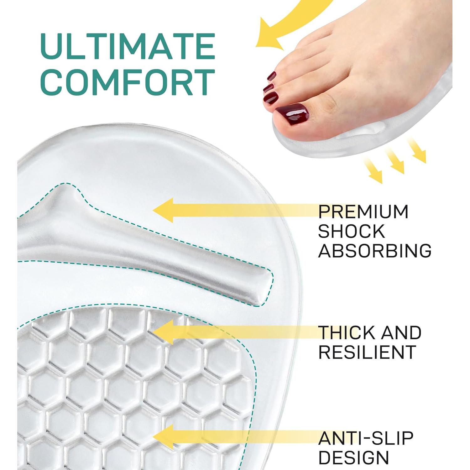 Almohadillas Metatarsales HiRui para Mujeres - 2 Pares Transparentes