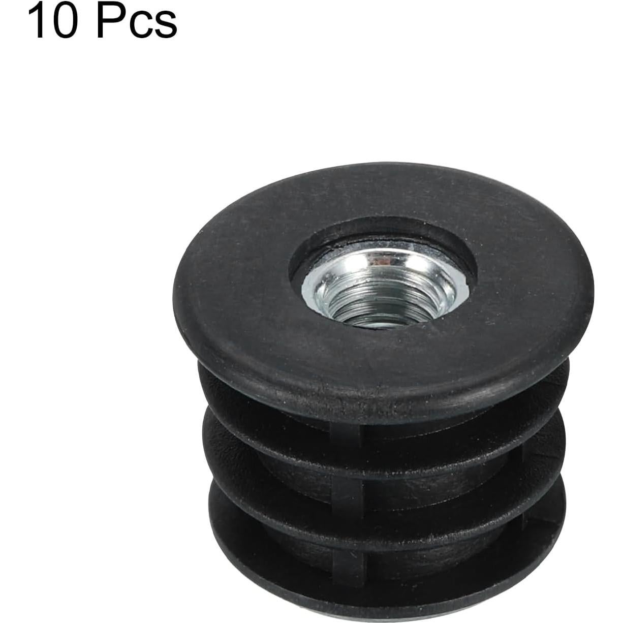 Tapones de Plástico Negro M8 para Patas de Muebles - 10 Pcs