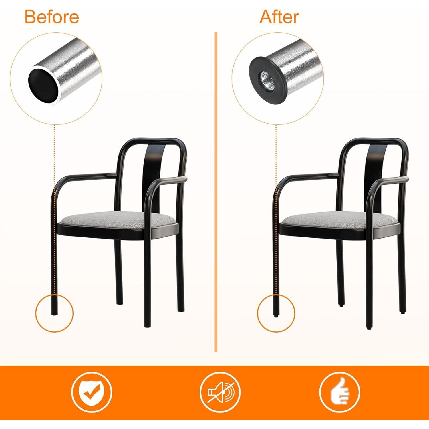 Tapones de Plástico Negro M8 para Patas de Muebles - 10 Pcs