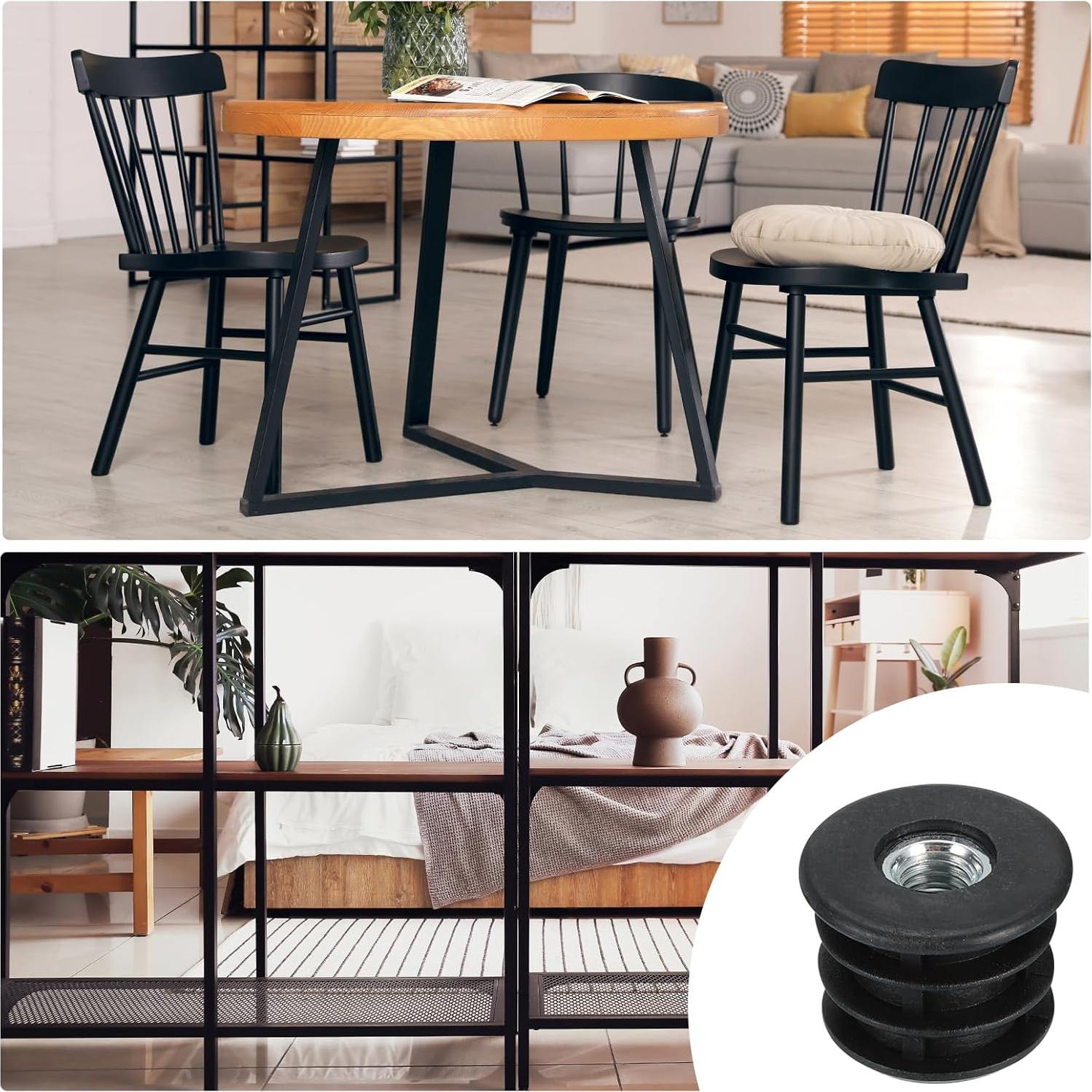Tapones de Plástico Negro M8 para Patas de Muebles - 10 Pcs