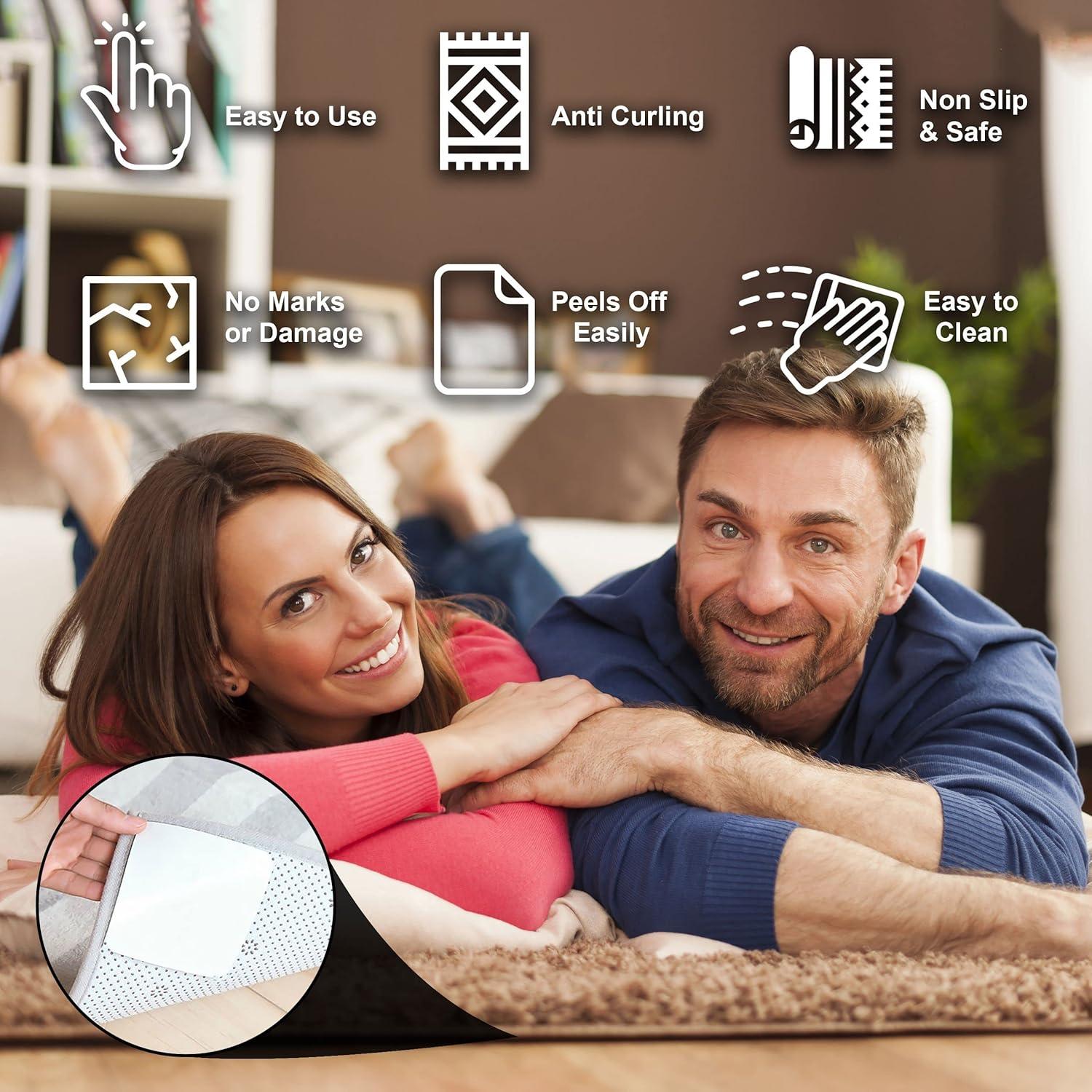 BaHoki Esenciales Almohadillas Antideslizantes para Alfombras - Fuerte Agarre en Todo Tipo de Pisos - Paquete de 4