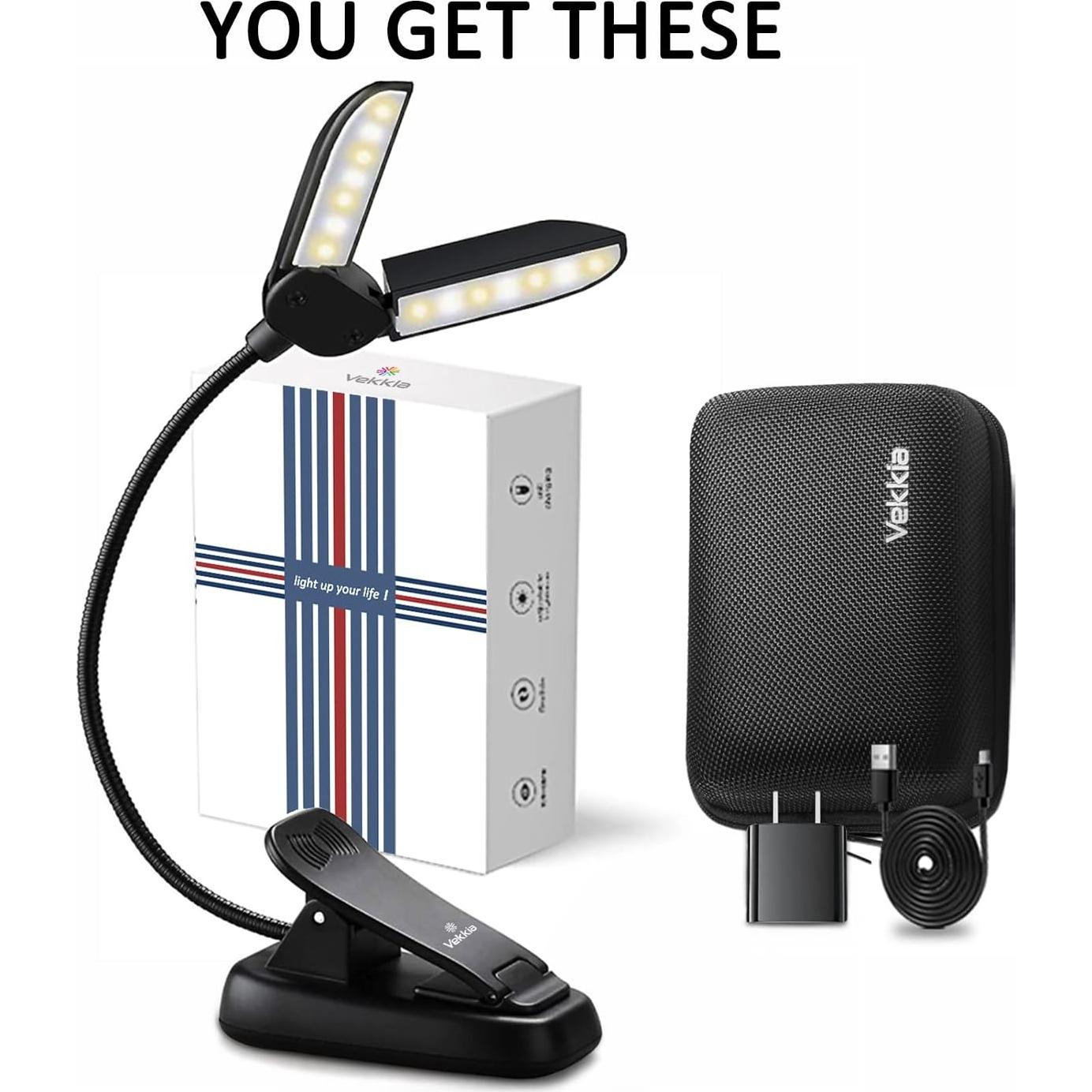 Luz de Libro LED Vekkia 14 con Cargador y Funda de Viaje