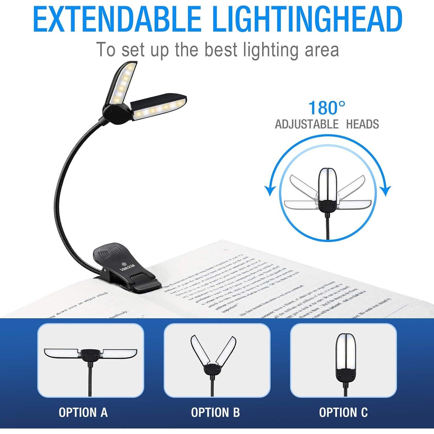 Luz de Libro LED Vekkia 14 con Cargador y Funda de Viaje