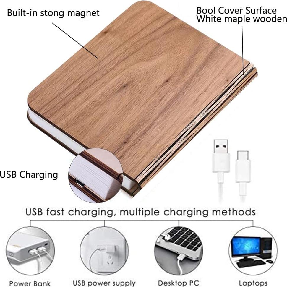 Lámpara de Libro Plegable de Madera Ochangqi 3 Colores USB