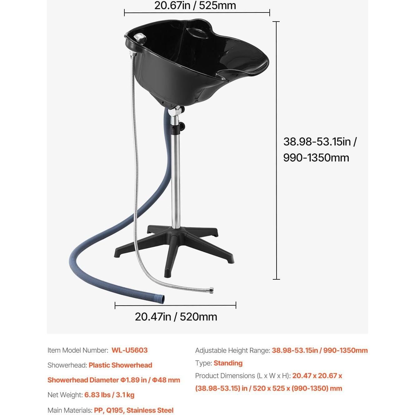 Lavabo de Champú Portátil VEVOR Ajustable con Ducha Negra