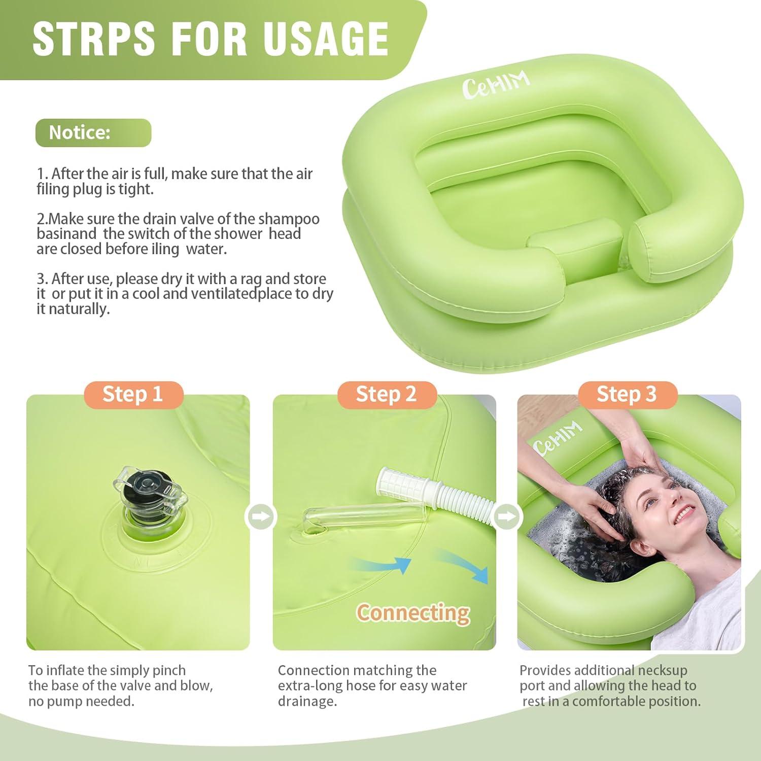 Basin Inflable para Lavado de Cabello 11L - Portátil Verde