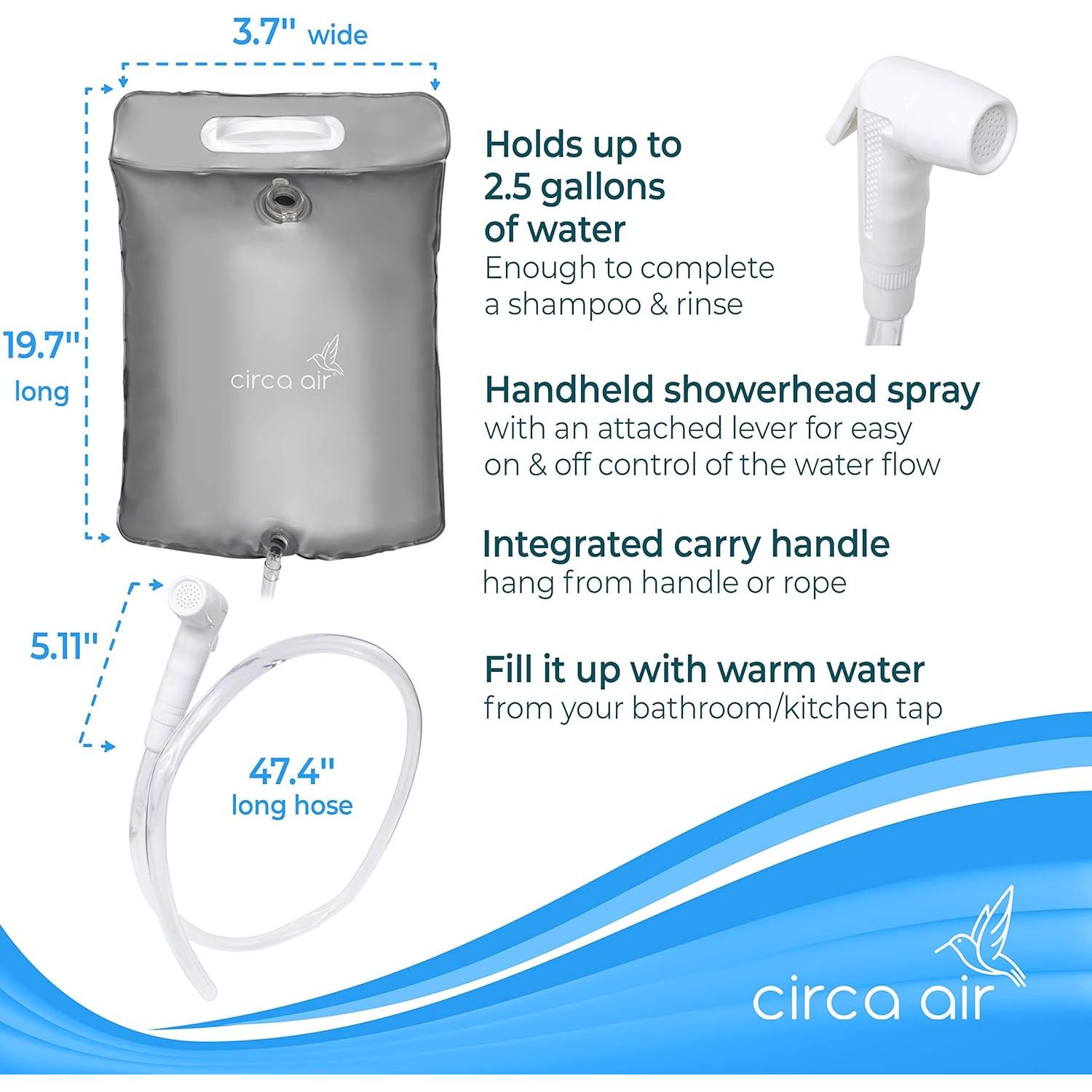 Ducha de Cama Portátil Circa Air 9.5L Plateada para Lavado de Cabello