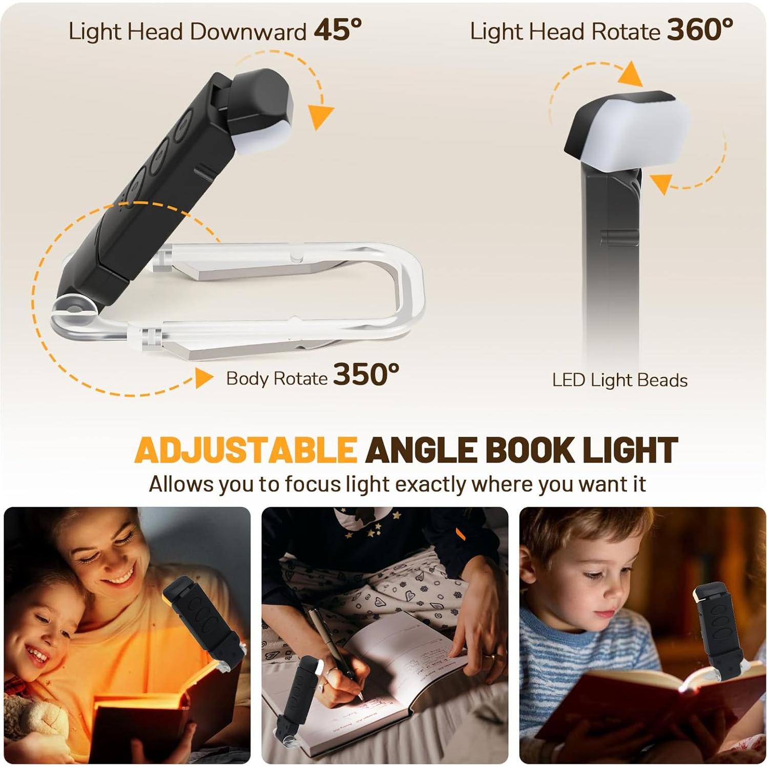 Luz de Lectura Recargable YONSEN con 5 Brillos y 3 Colores