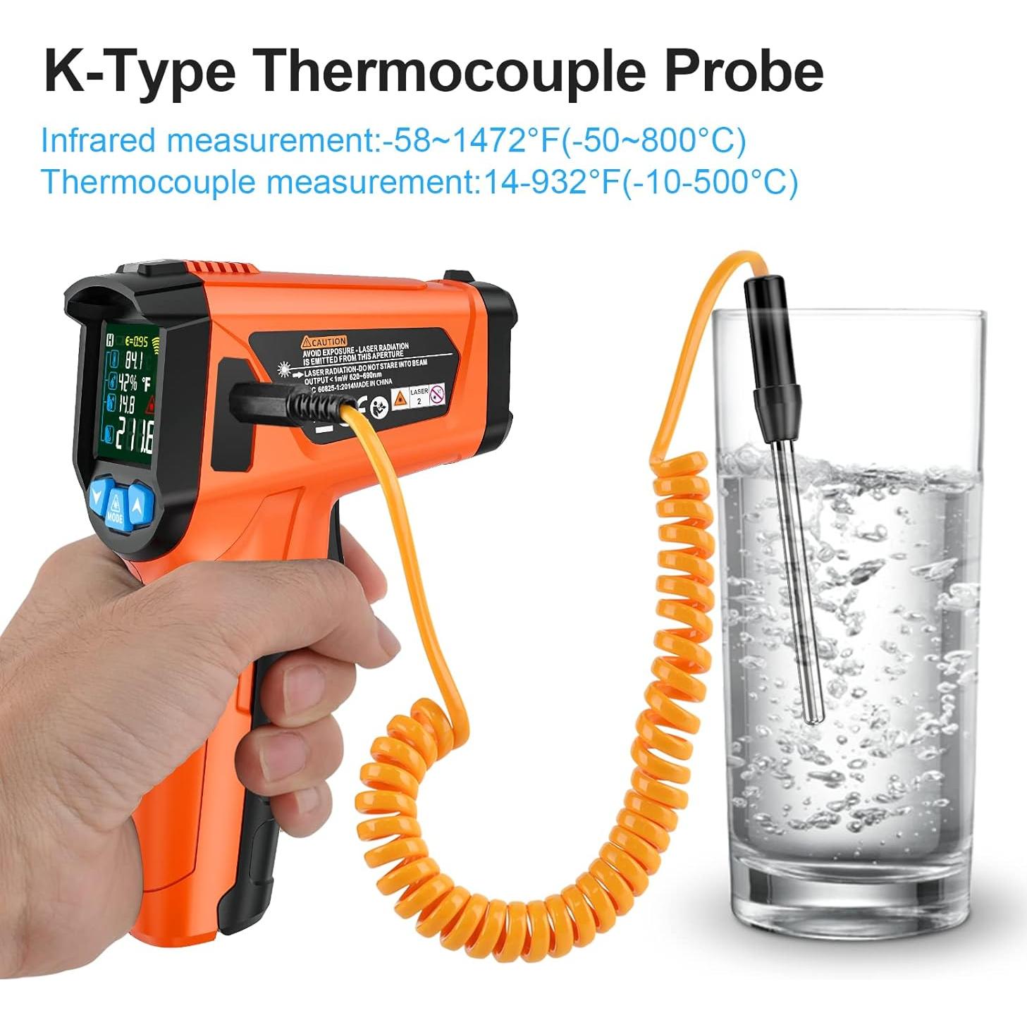 Pistola Termómetro Infrarrojo TEMIRUP -50°C a 800°C LCD Color