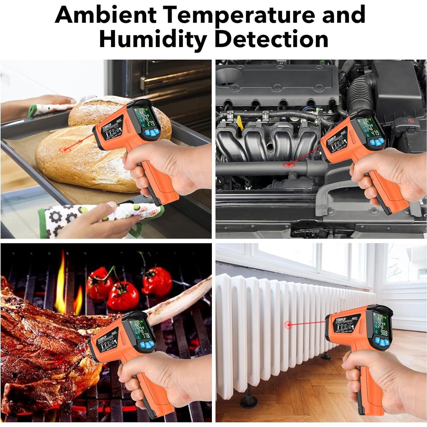 Pistola Termómetro Infrarrojo TEMIRUP -50°C a 800°C LCD Color