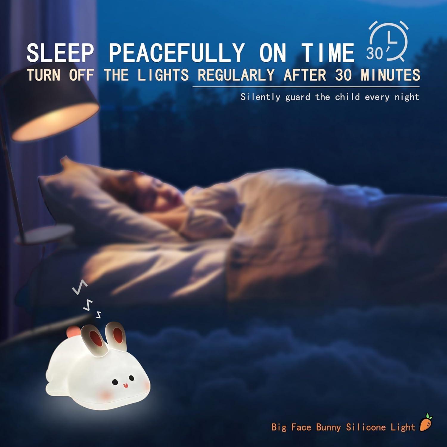 Lámpara de Noche Conejo Blanco ICOTOIBABIE Táctil 3 Brillos