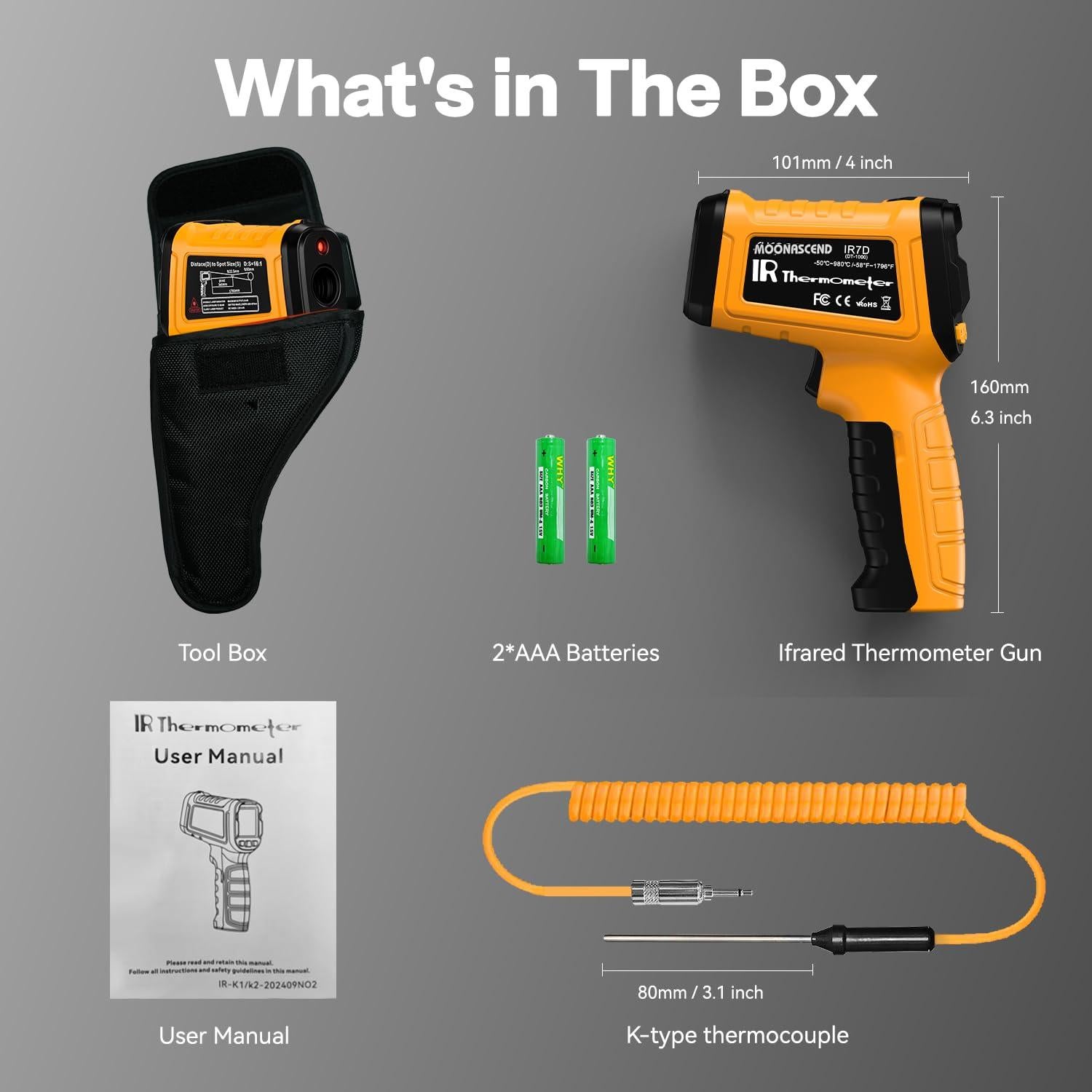 Termómetro Infrarrojo MOONASCEND K2-1500, Rango -50°C a 1500°C