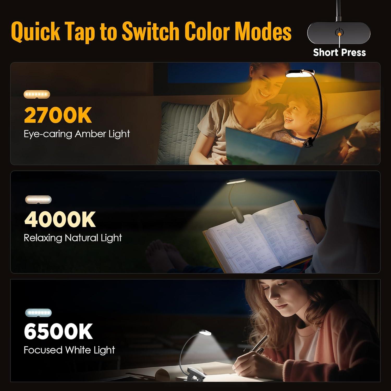 Luz de Lectura Micietie con Clip LED Recargable 80h Negro