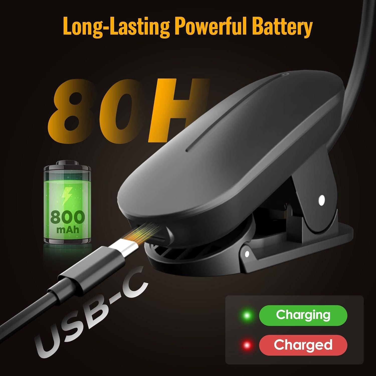 Luz de Lectura Micietie con Clip LED Recargable 80h Negro