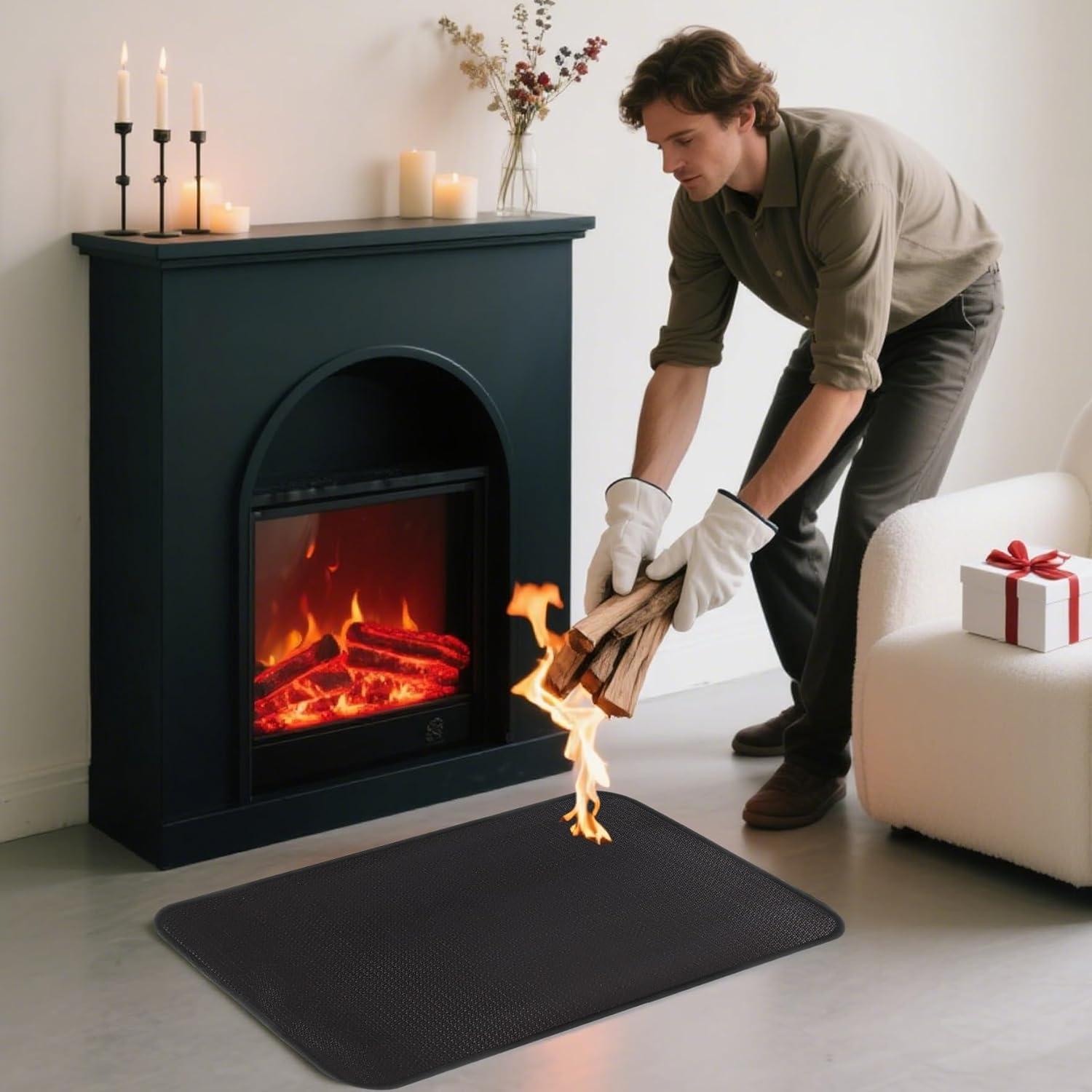 Alfombrilla Ignífuga para Parrilla Klmnop 60x110 cm Negra