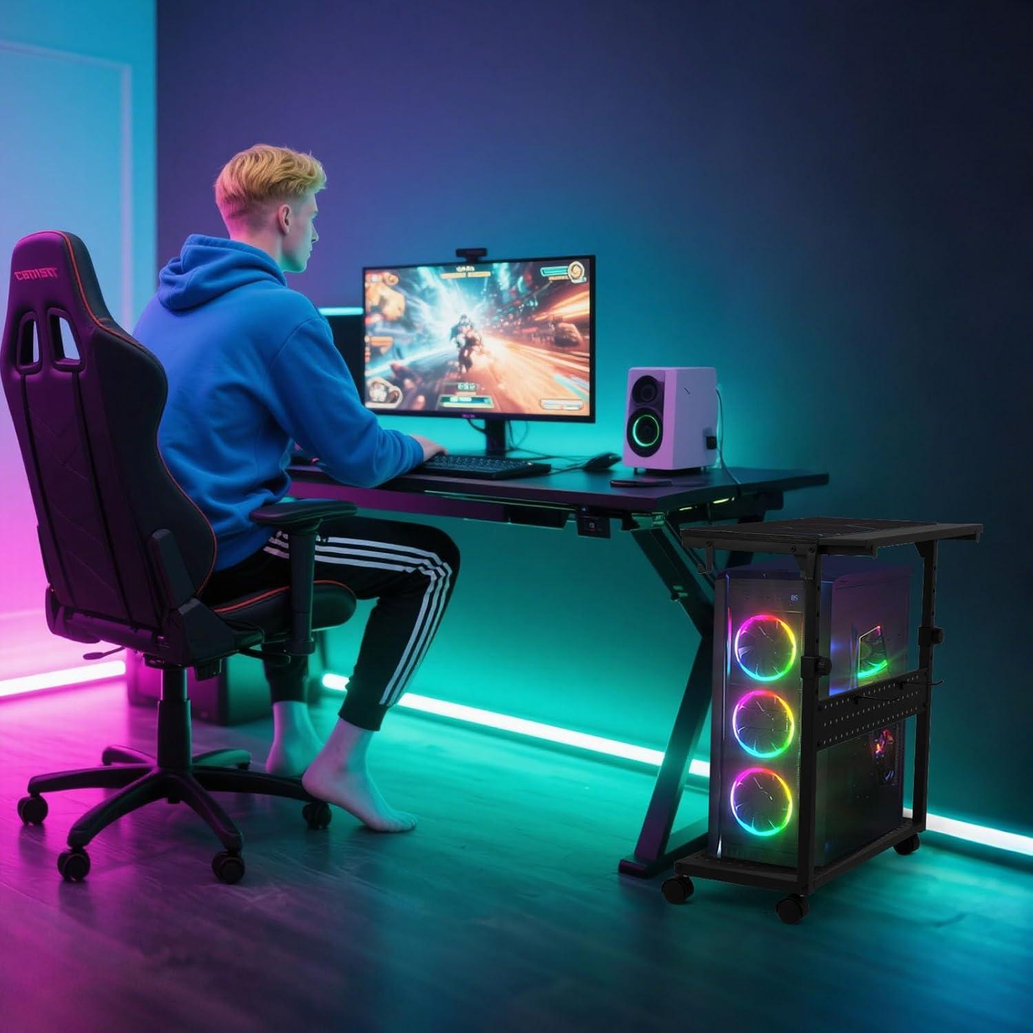 Soporte de Torre KEBE Ajustable 2 Niveles con Ruedas Negro