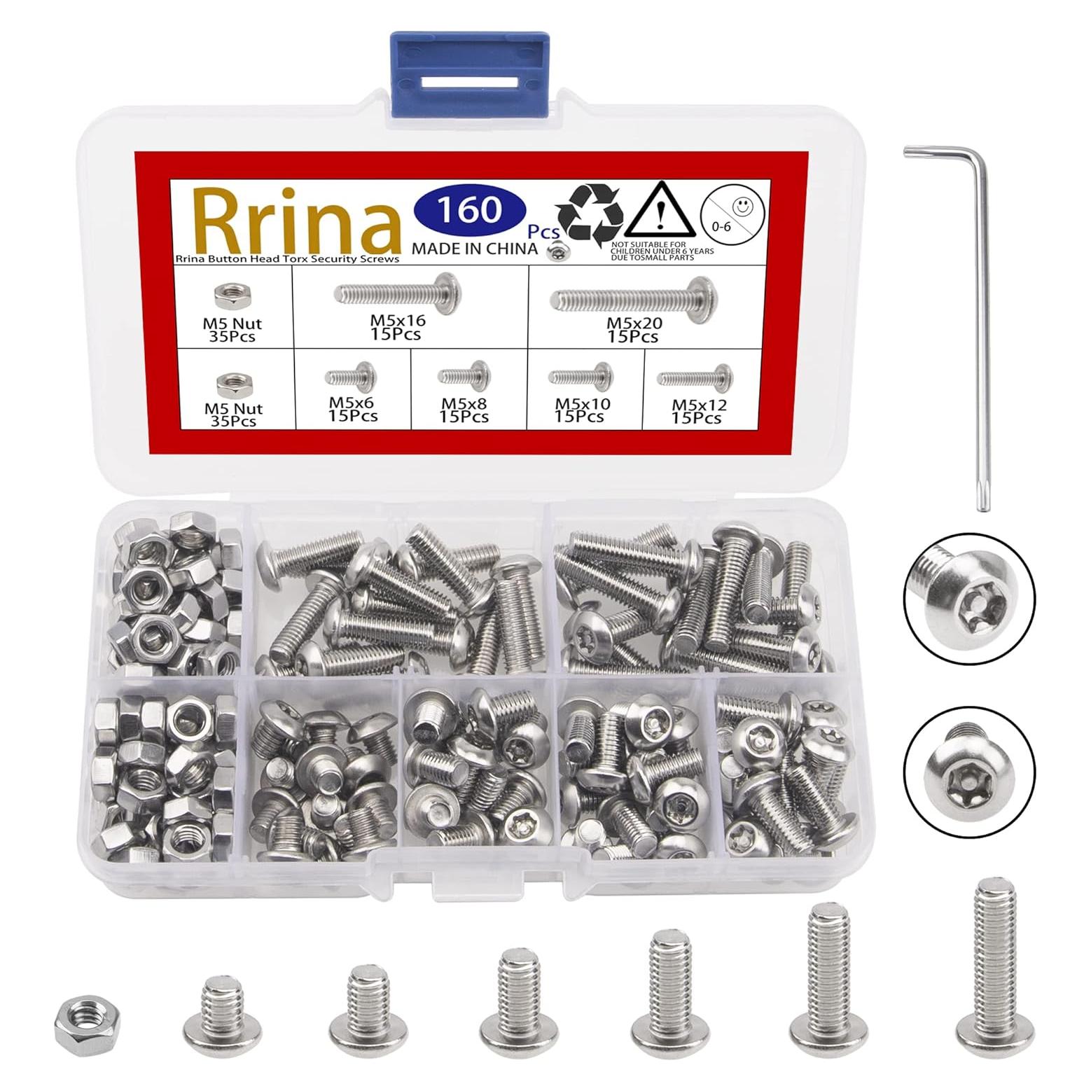 Juego de Tornillos de Seguridad Torx M5 de Acero Inoxidable 304 - 160 Piezas